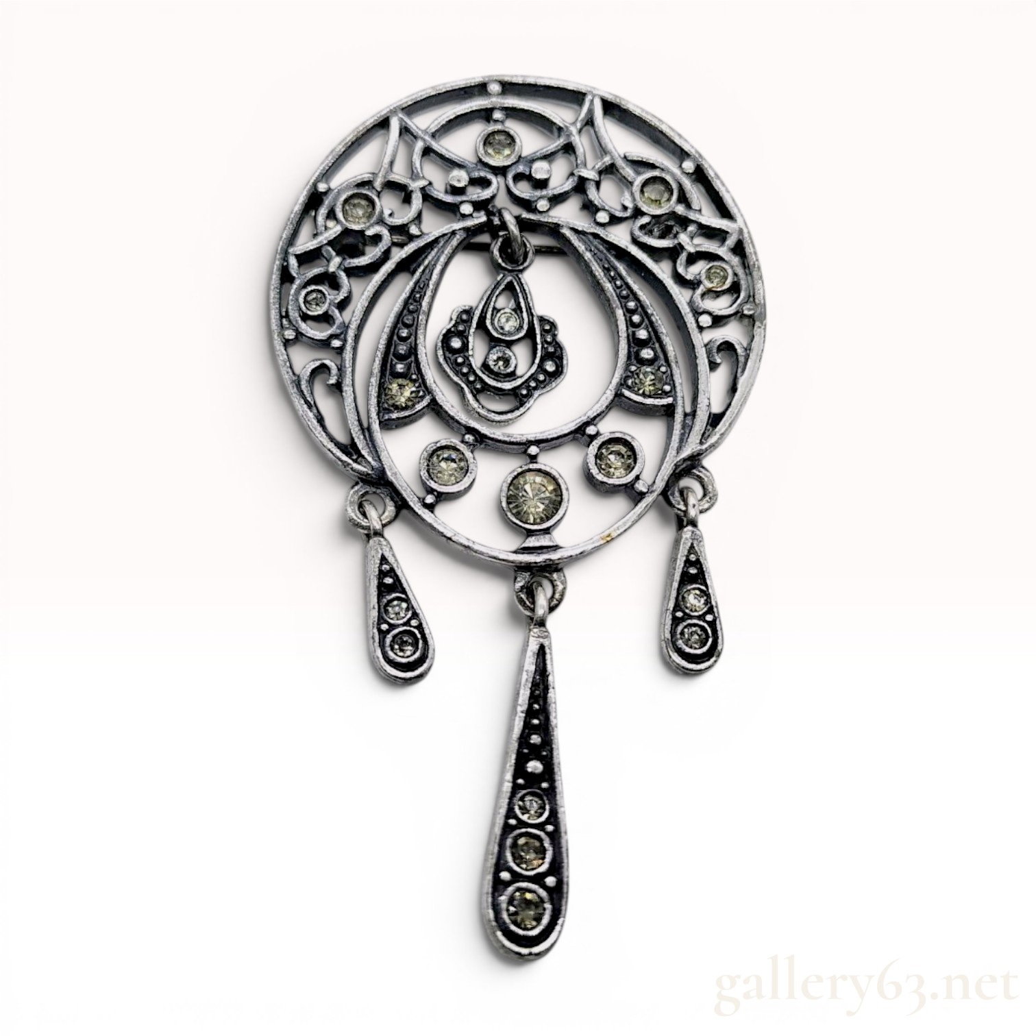 Christian Dior Vintage Silver-Tone and Rhinestone Openwork Pendant Brooch