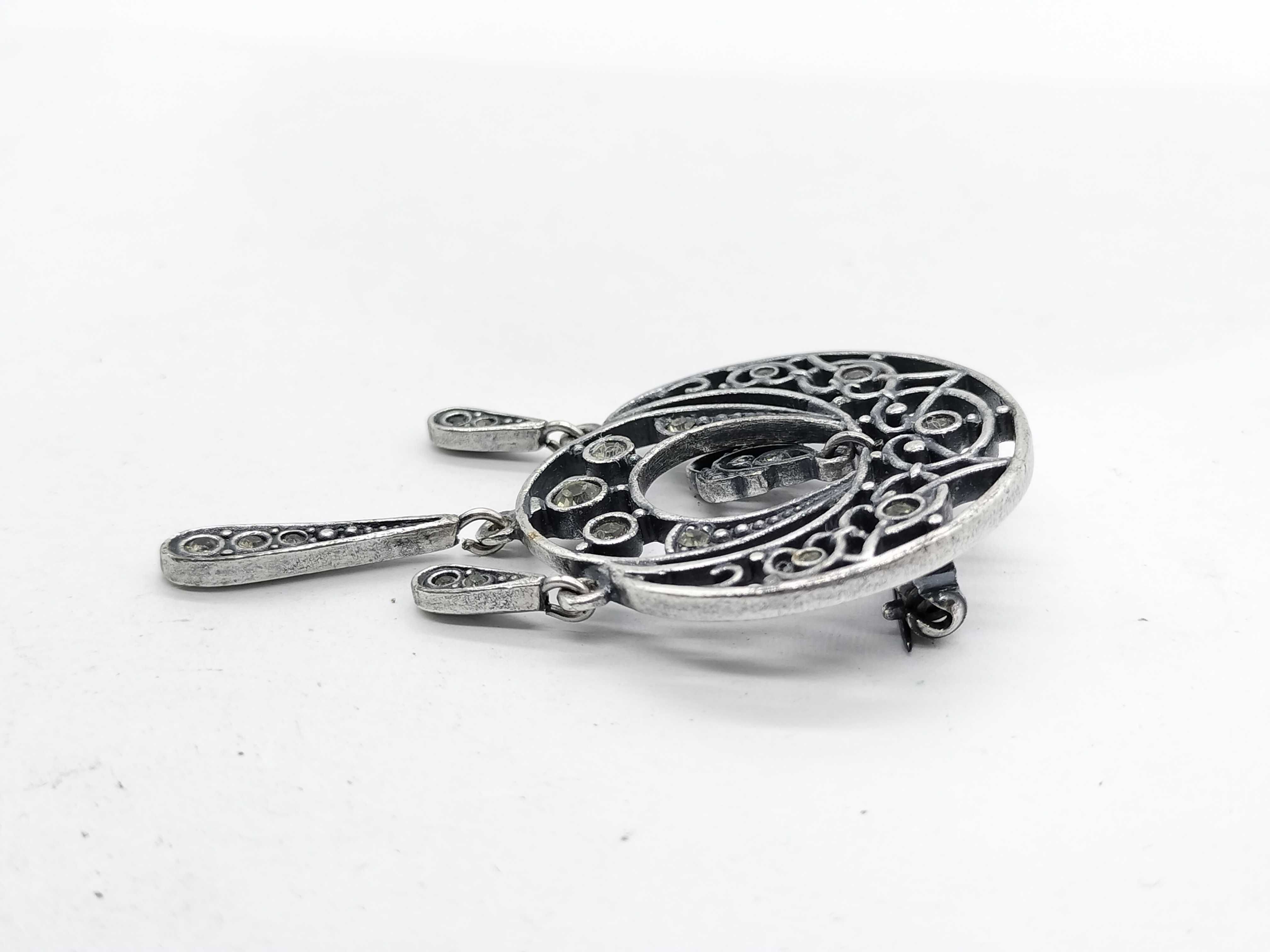 Christian Dior Vintage Silver-Tone and Rhinestone Openwork Pendant Brooch