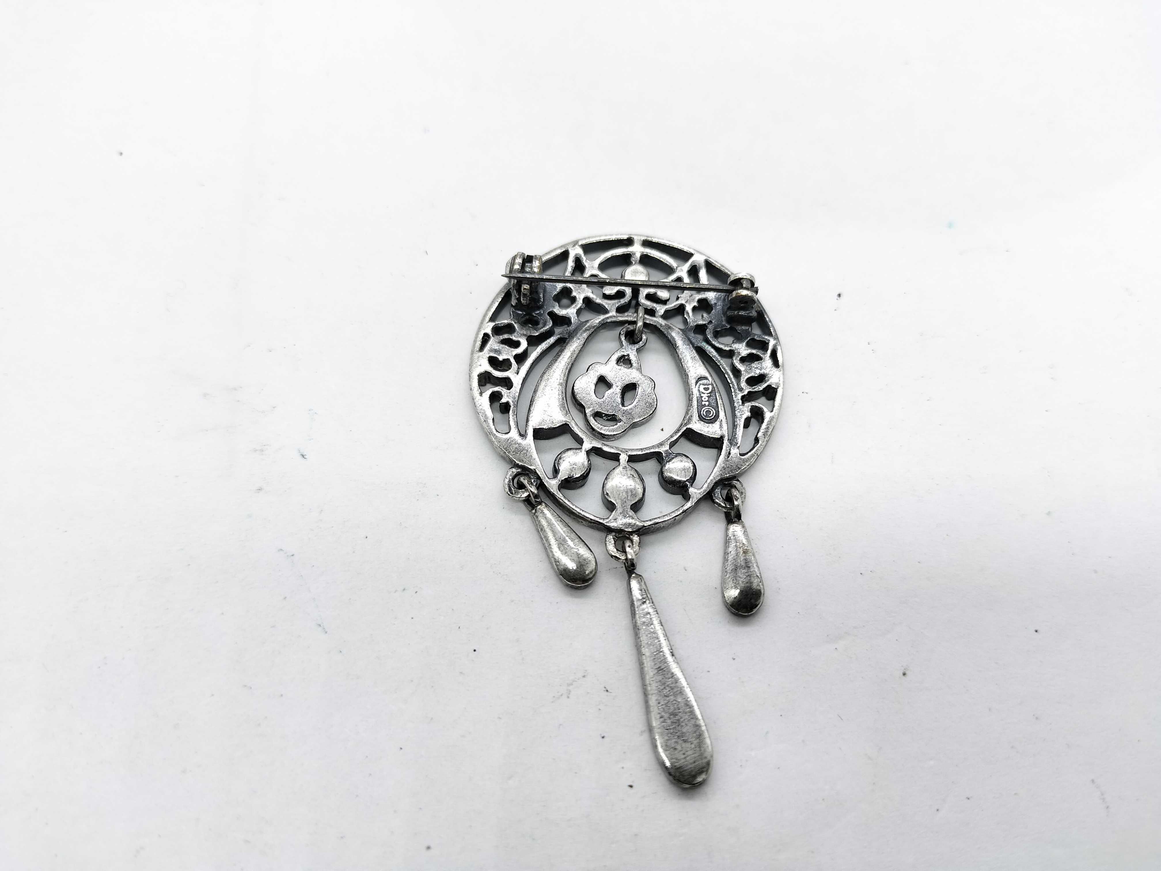 Christian Dior Vintage Silver-Tone and Rhinestone Openwork Pendant Brooch