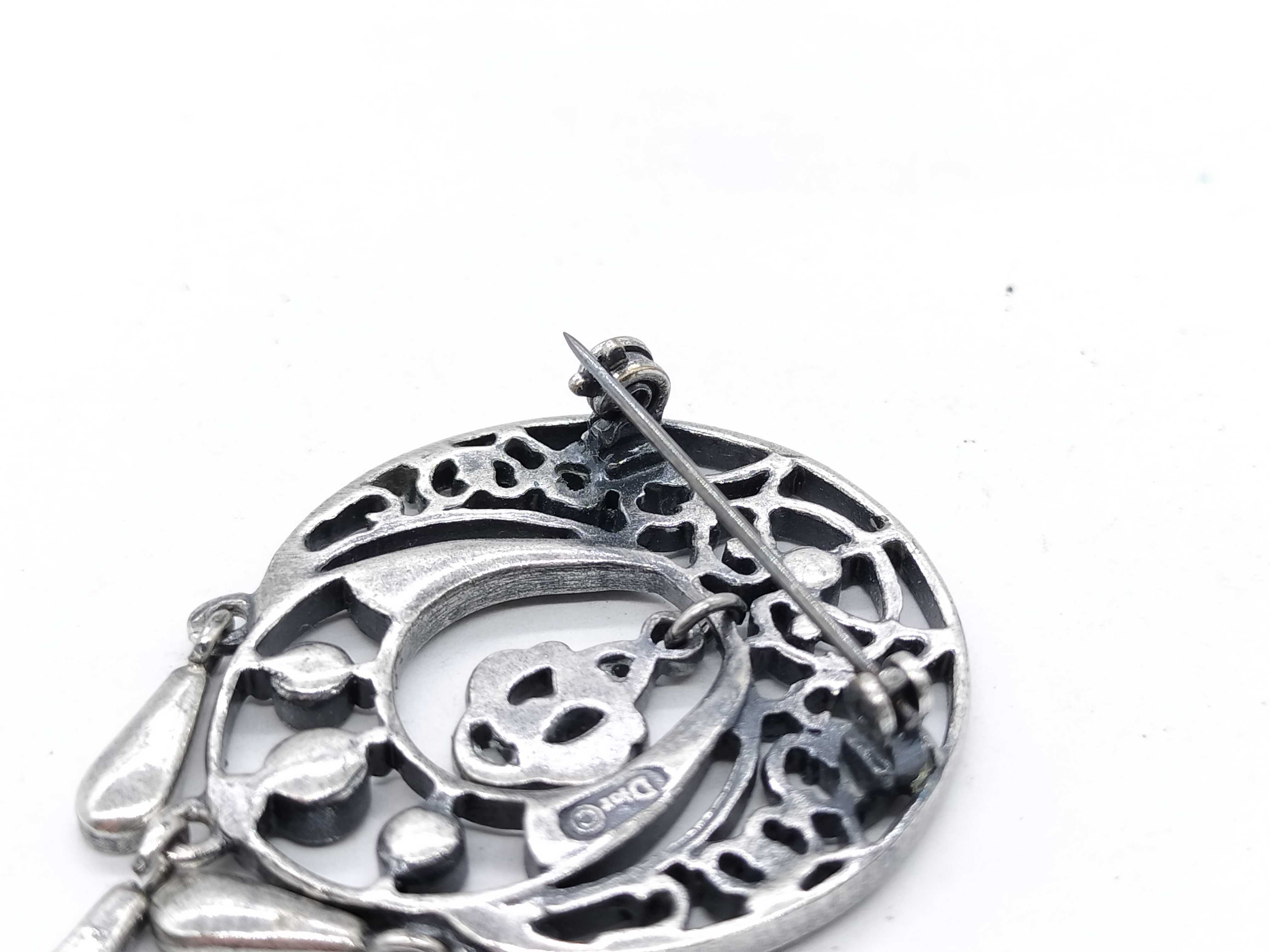 Christian Dior Vintage Silver-Tone and Rhinestone Openwork Pendant Brooch