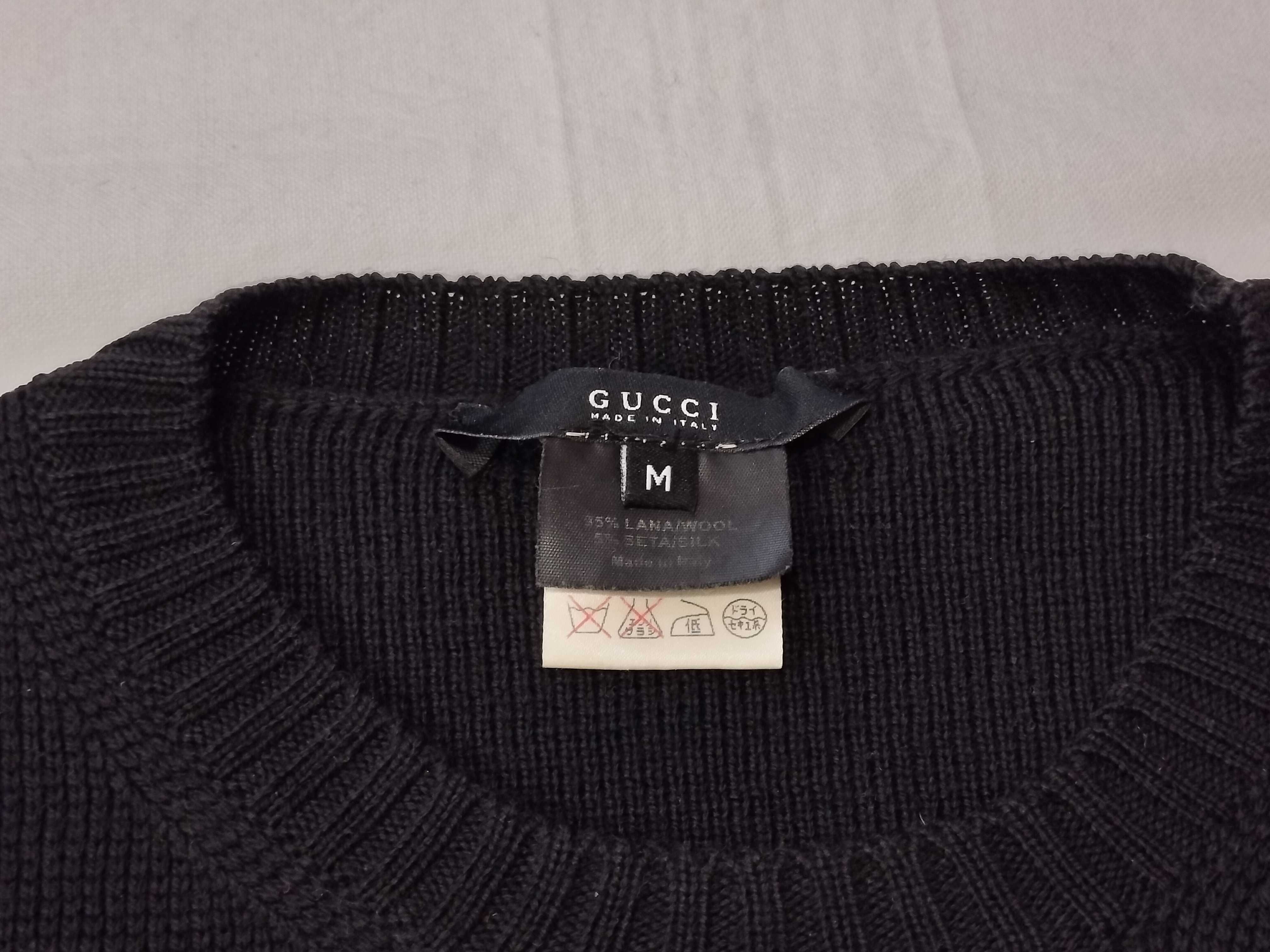 Gucci 131652 Dark Gray Knit Sweater with Green and Red Web Stripe