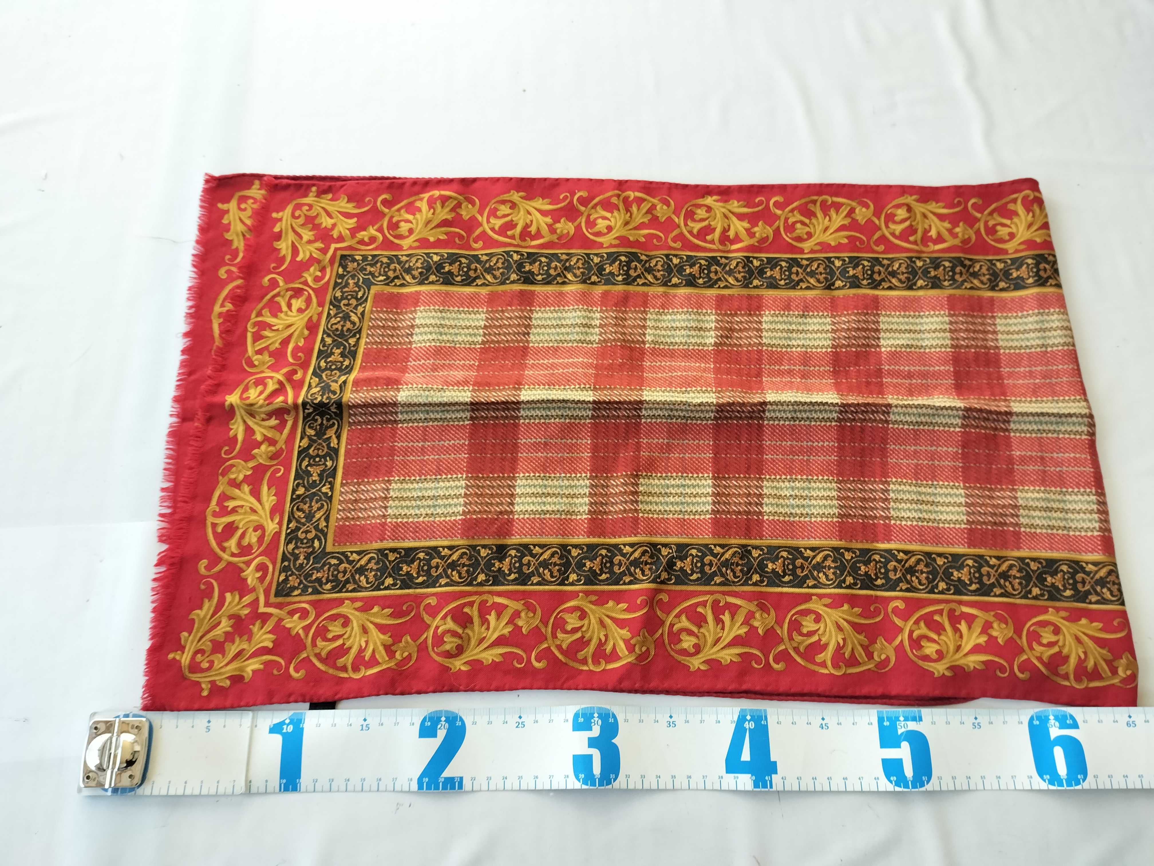Etro Red Wool and Silk Scarf with Plaid and Acanthus Leaf Pattern