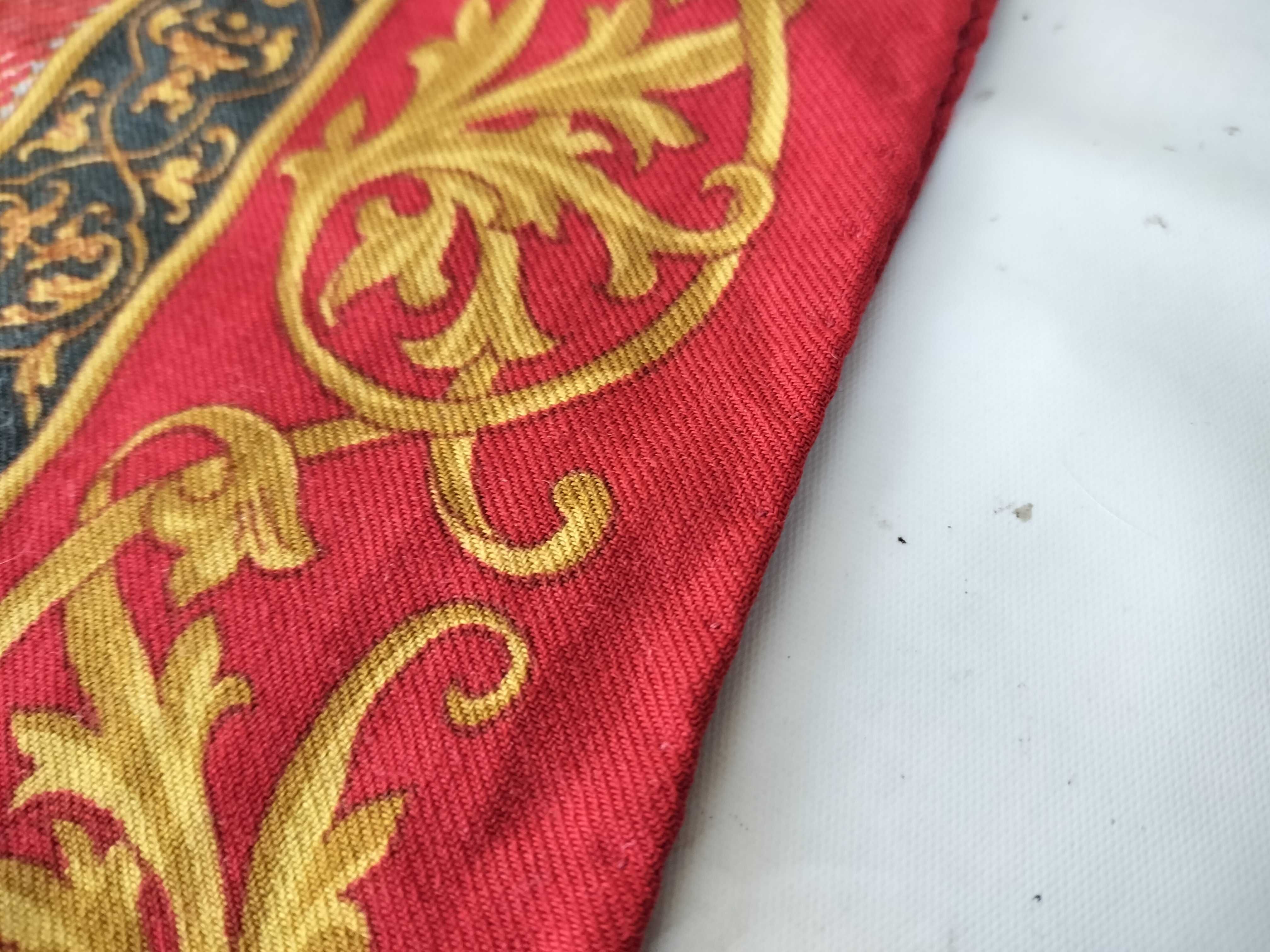 Etro Red Wool and Silk Scarf with Plaid and Acanthus Leaf Pattern