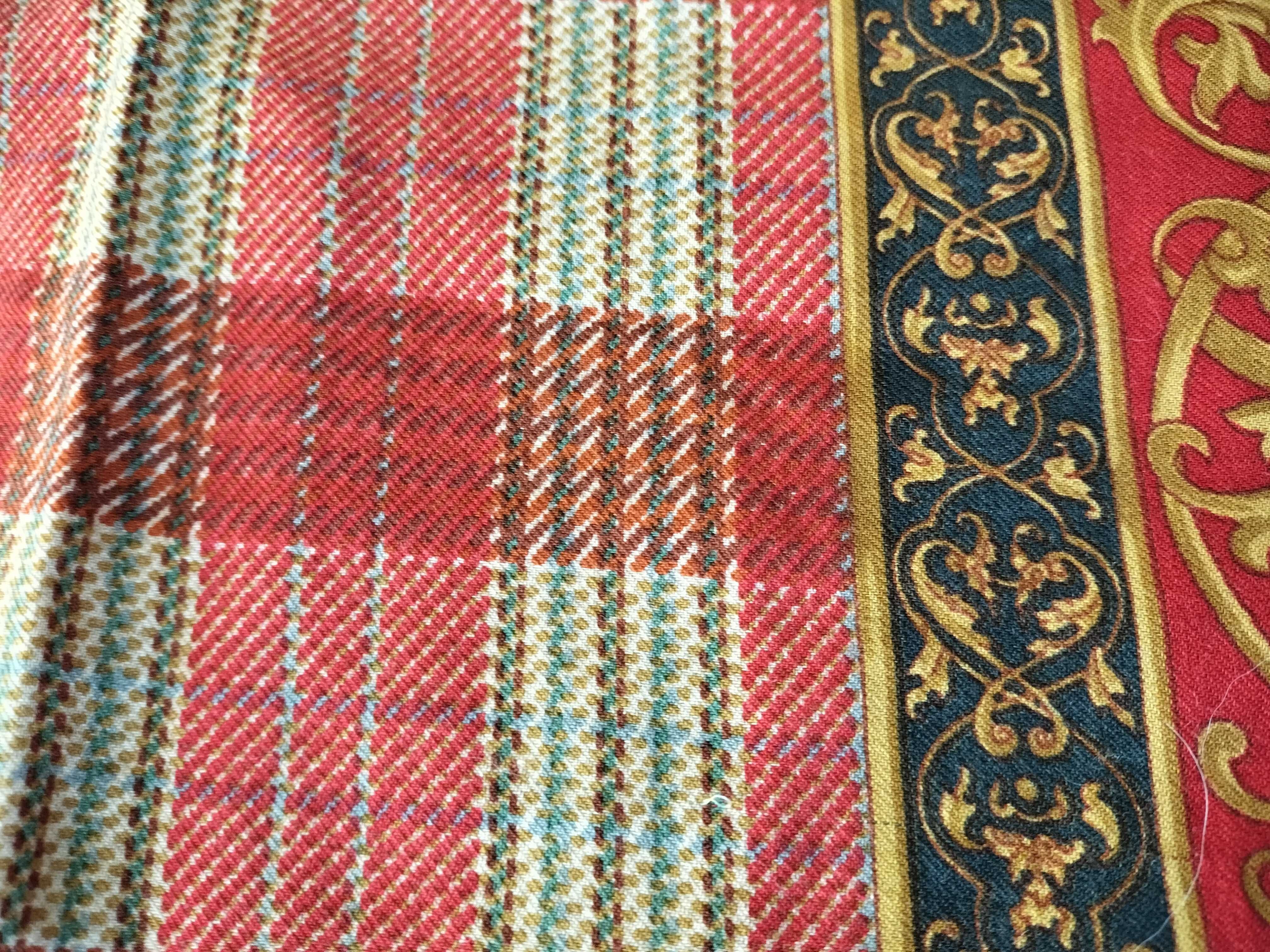 Etro Red Wool and Silk Scarf with Plaid and Acanthus Leaf Pattern