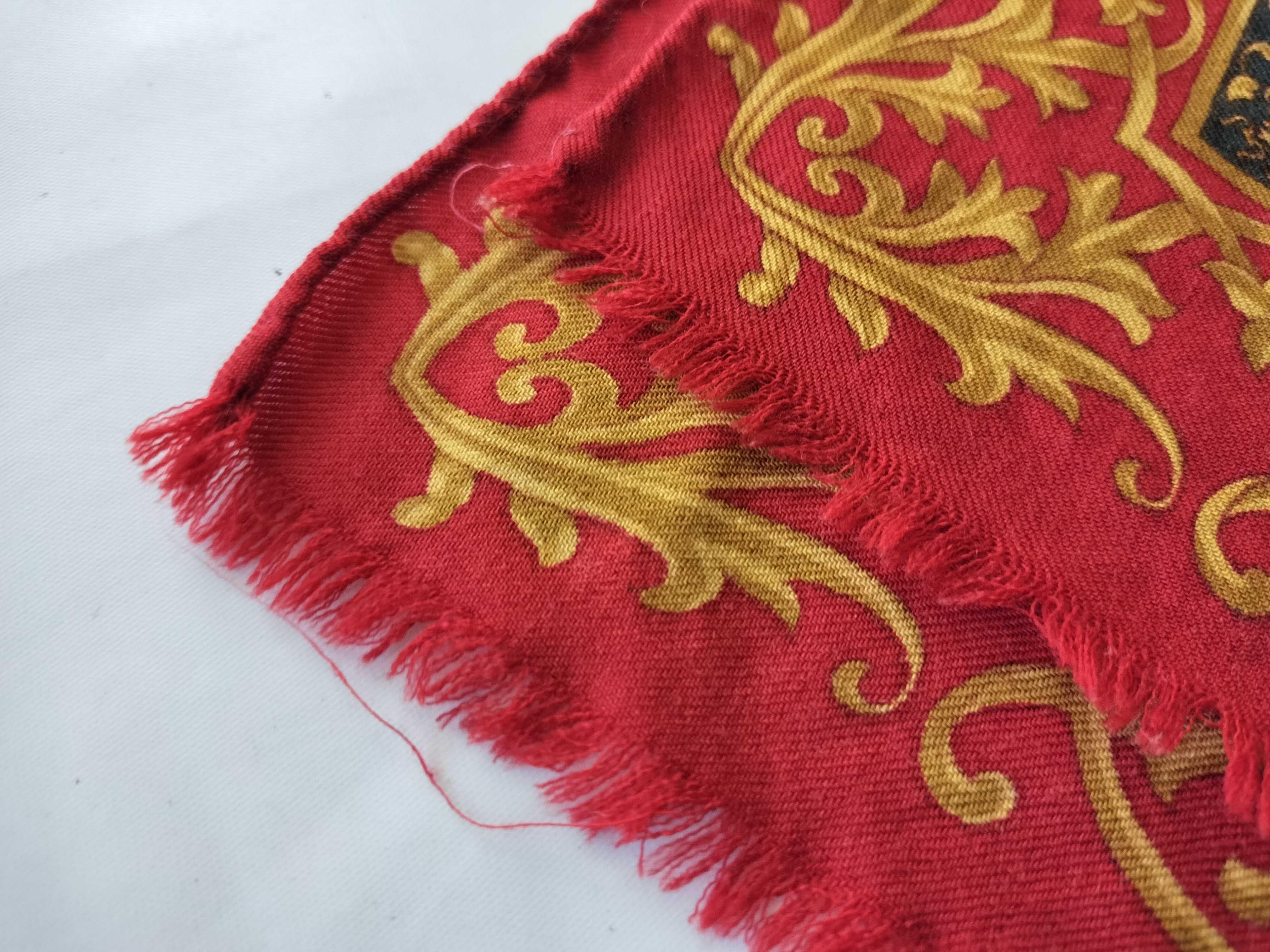 Etro Red Wool and Silk Scarf with Plaid and Acanthus Leaf Pattern