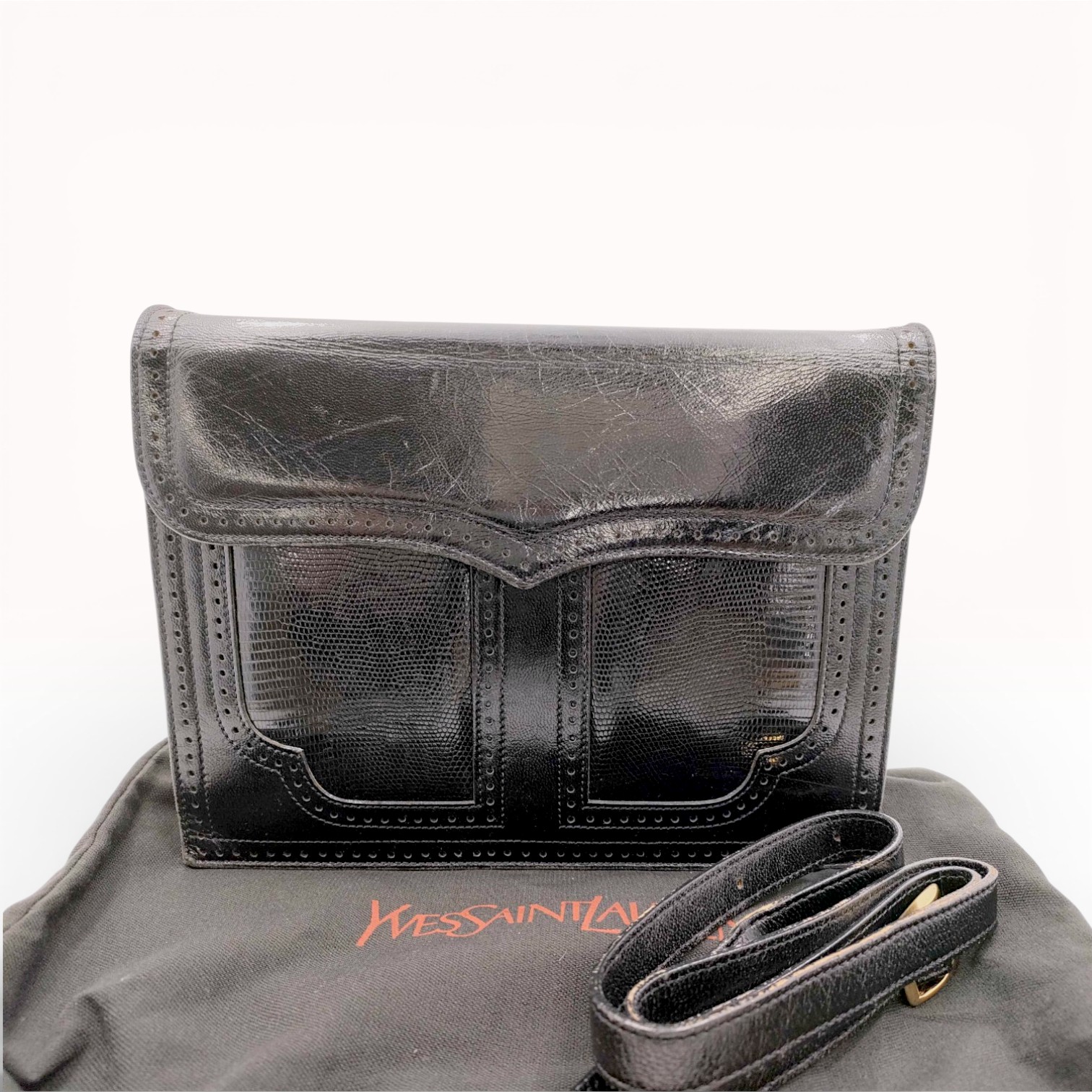 Yves Saint Laurent Vintage Brogue Detailed Accordion Shoulder Bag
