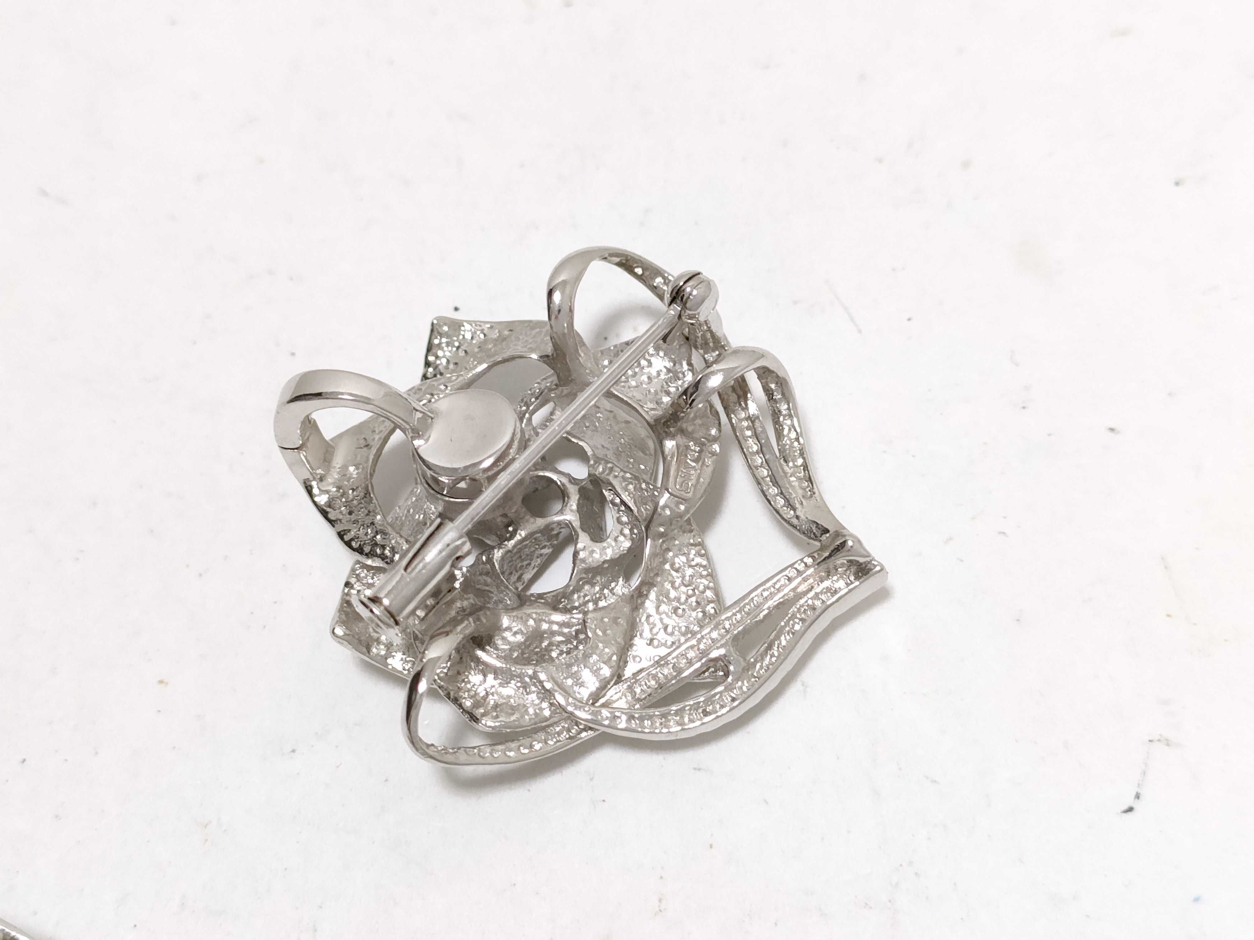 Three Silver Brooches and Pins Including Heart and Rose Motifs