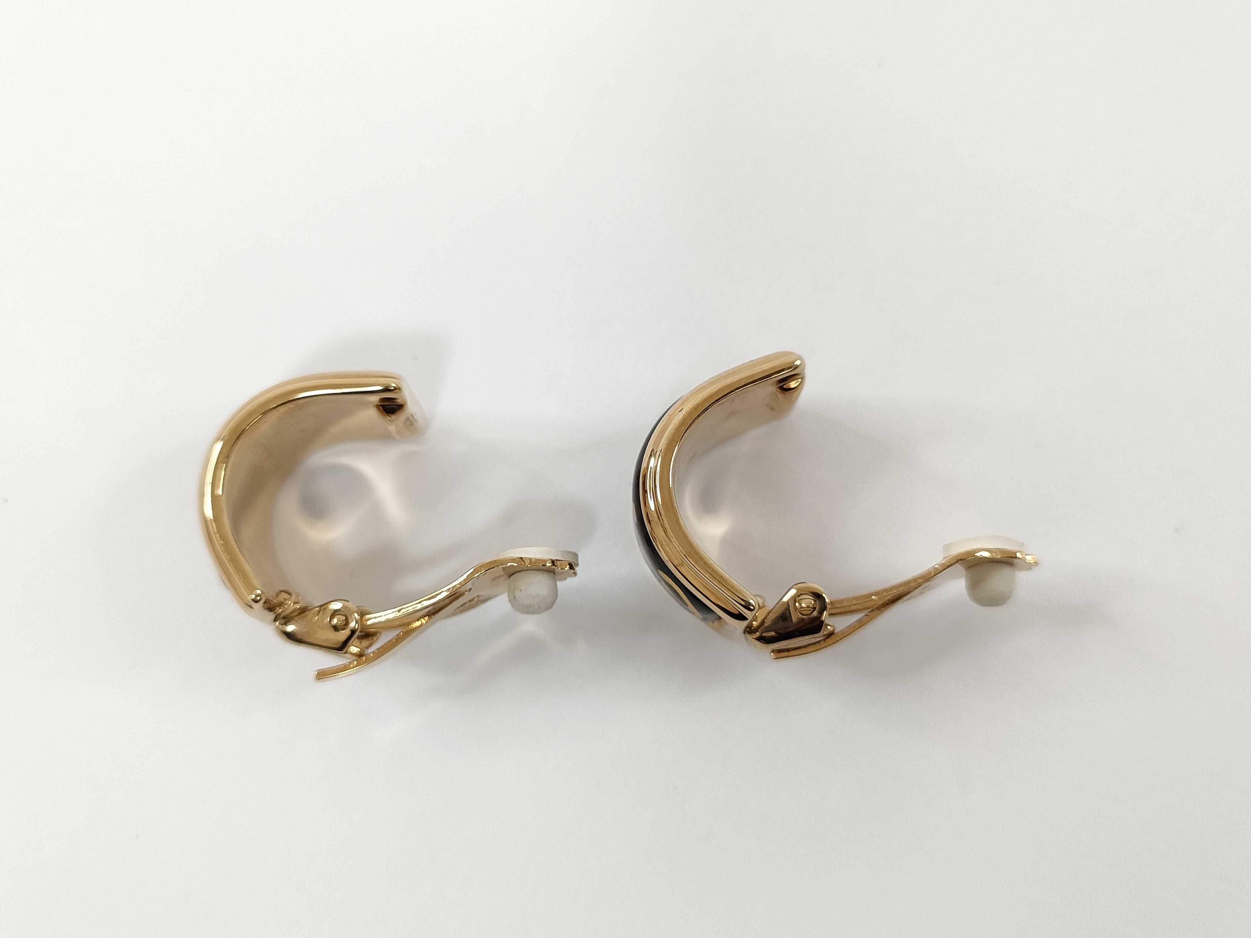 A Pair of Hermes Enameled Gold-Tone Clip-On Hoop Earrings
