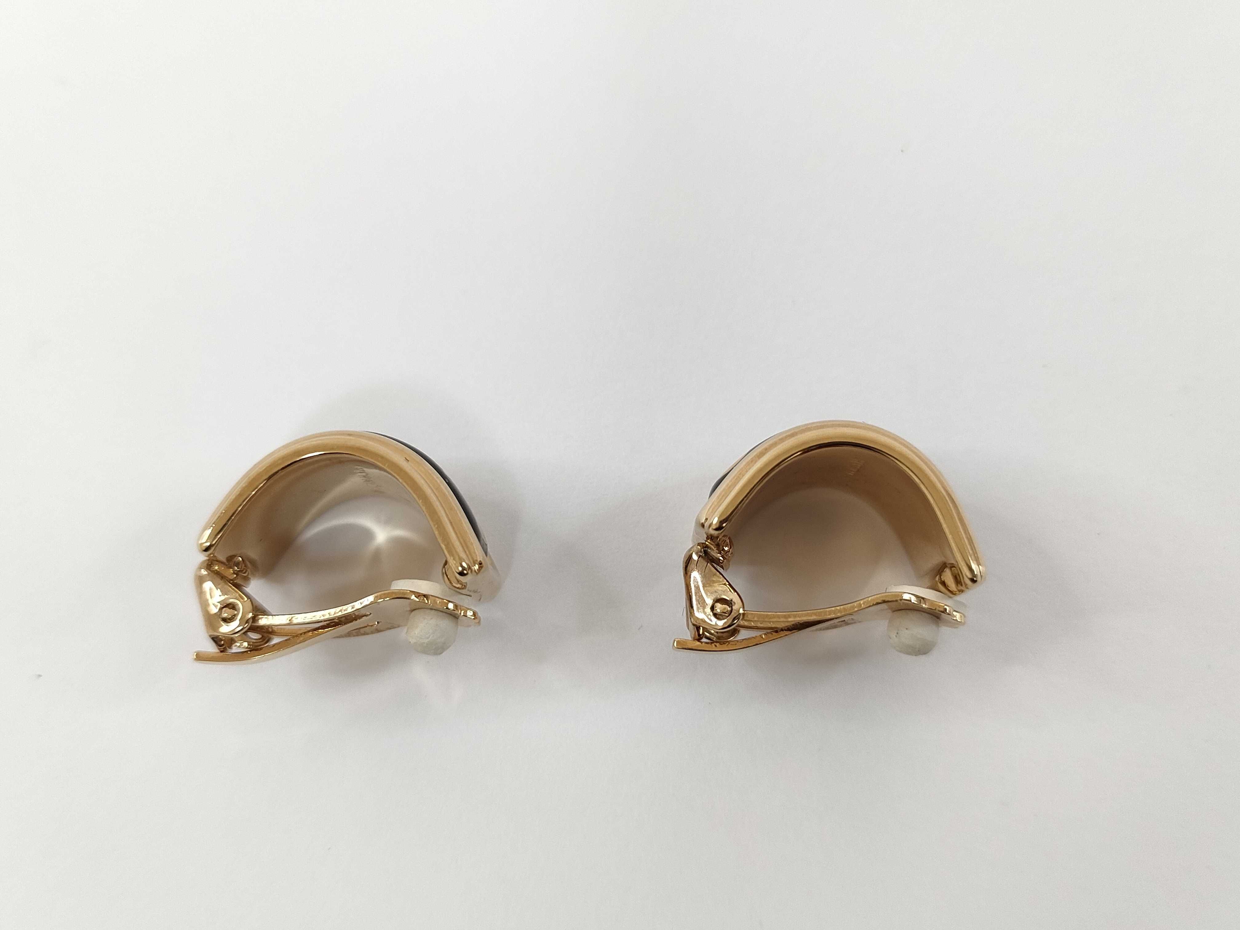 A Pair of Hermes Enameled Gold-Tone Clip-On Hoop Earrings