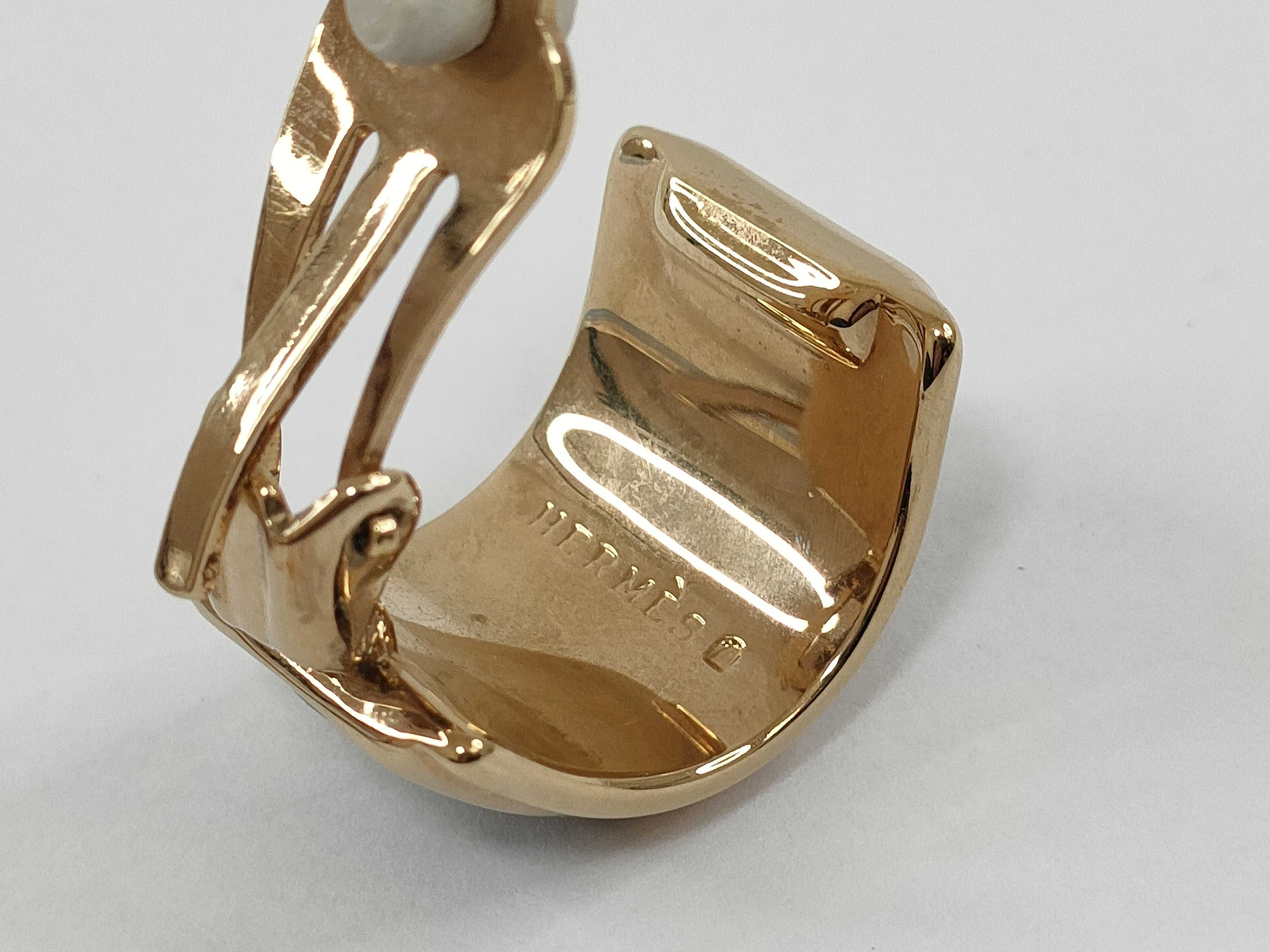 A Pair of Hermes Enameled Gold-Tone Clip-On Hoop Earrings