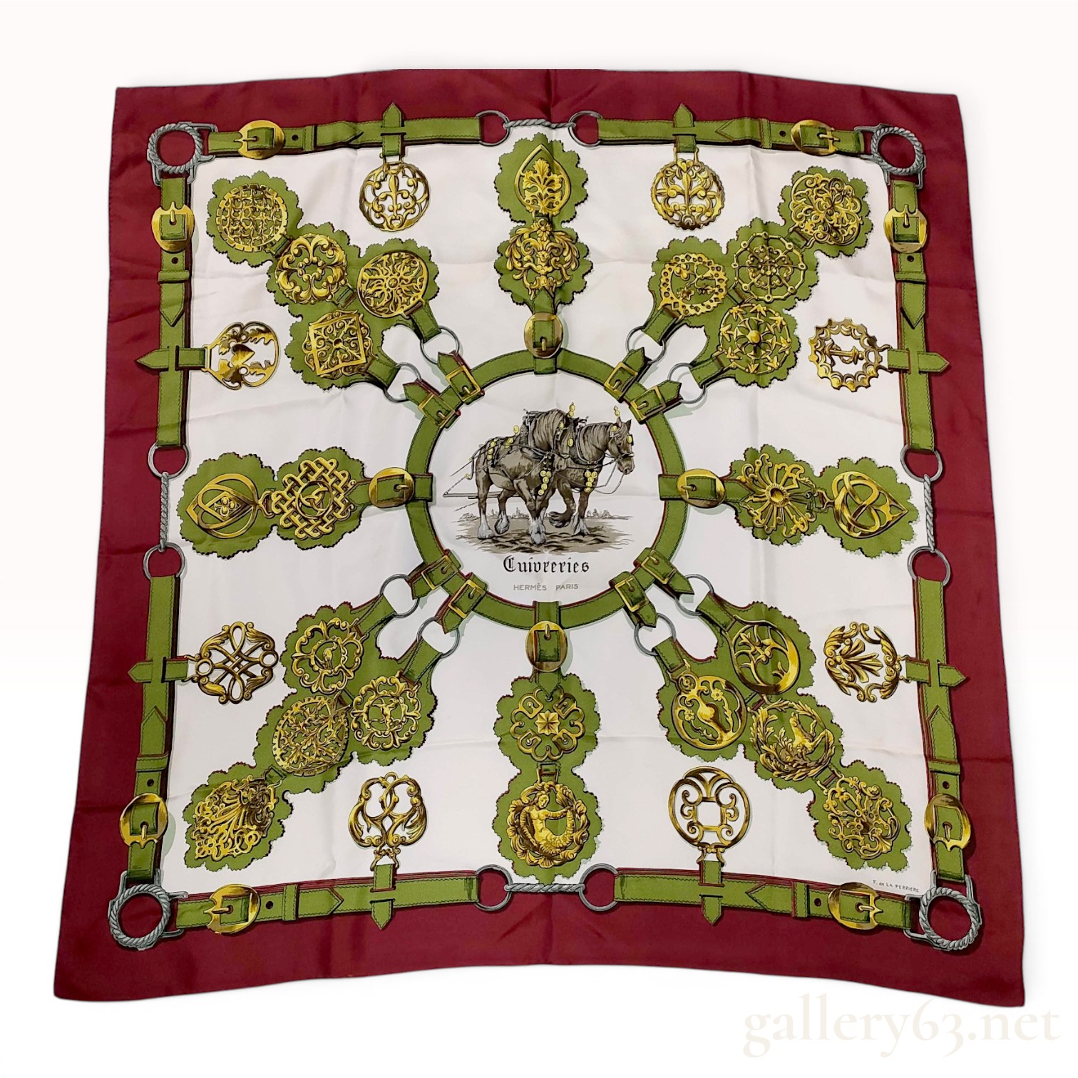 Hermes Cuivreries Silk Twill Scarf by Francoise de la Perriere