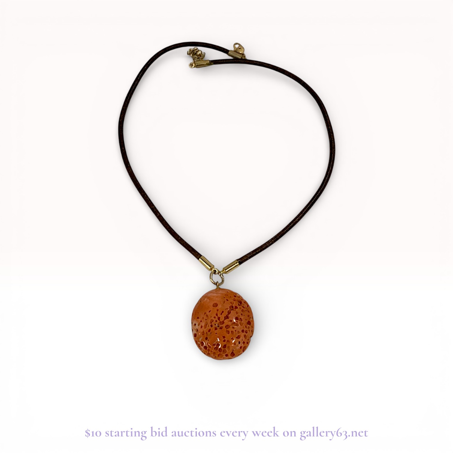 Sponge Coral Pendant on Leather Cord Necklace