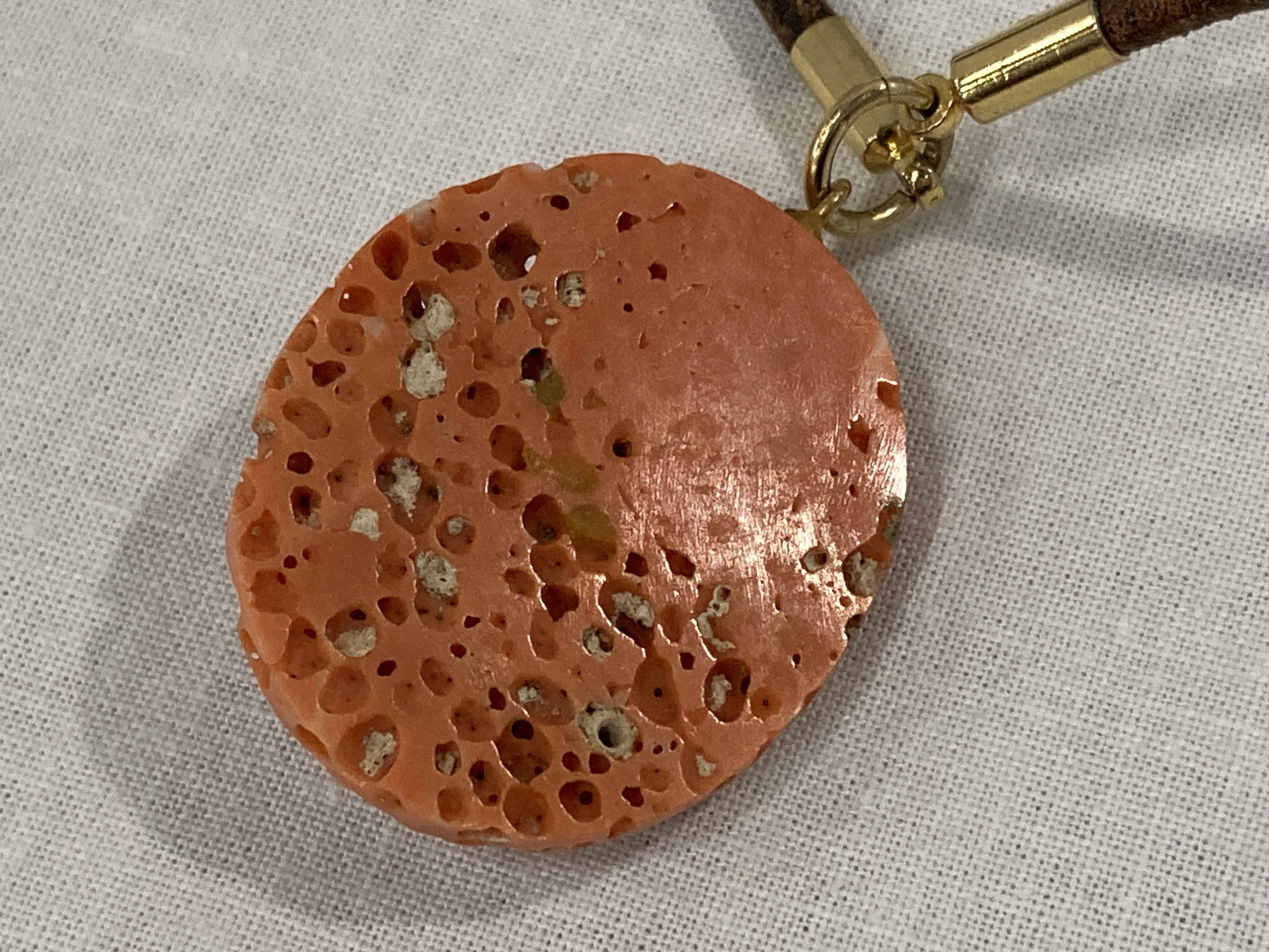 Sponge Coral Pendant on Leather Cord Necklace