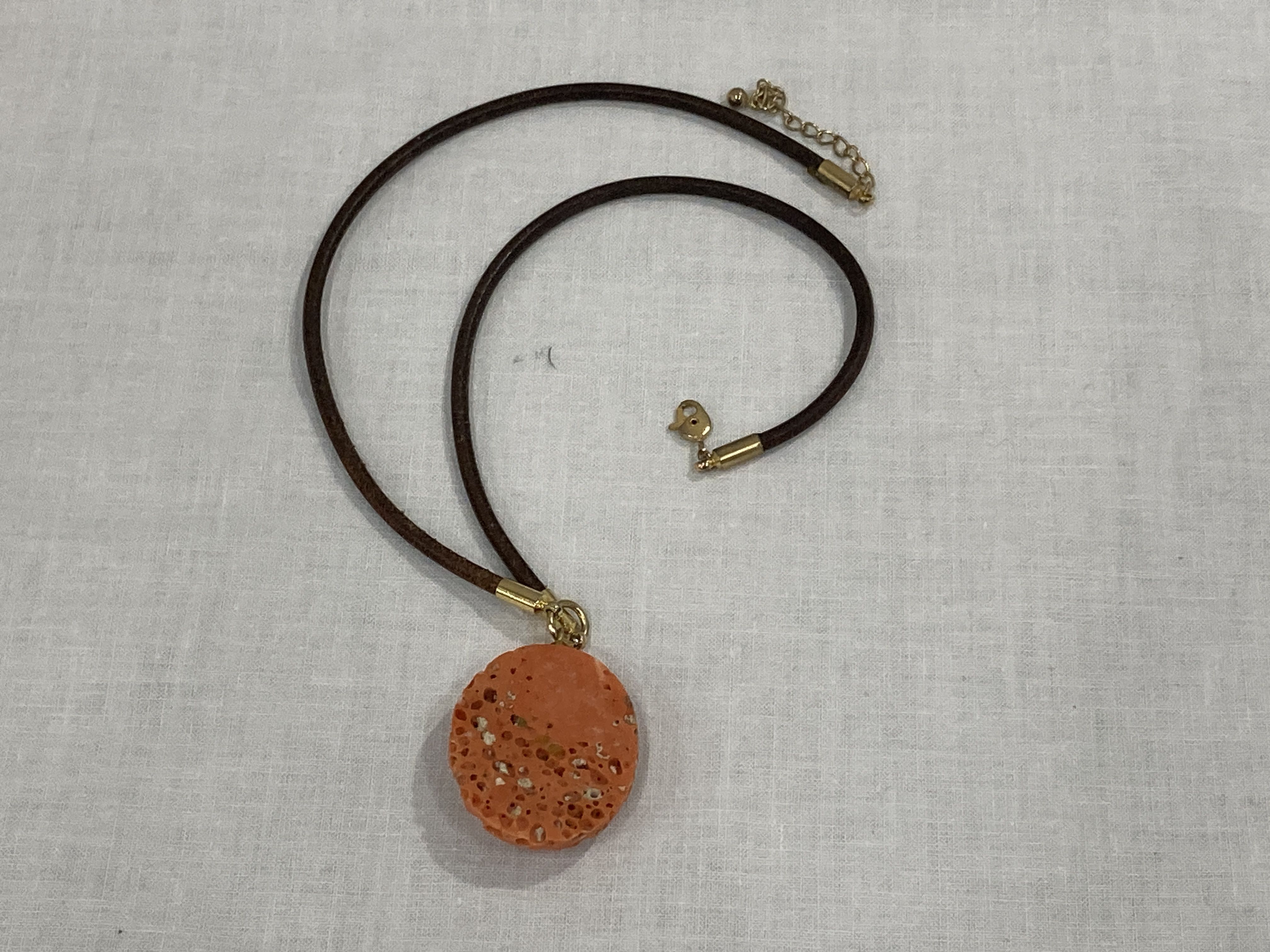 Sponge Coral Pendant on Leather Cord Necklace