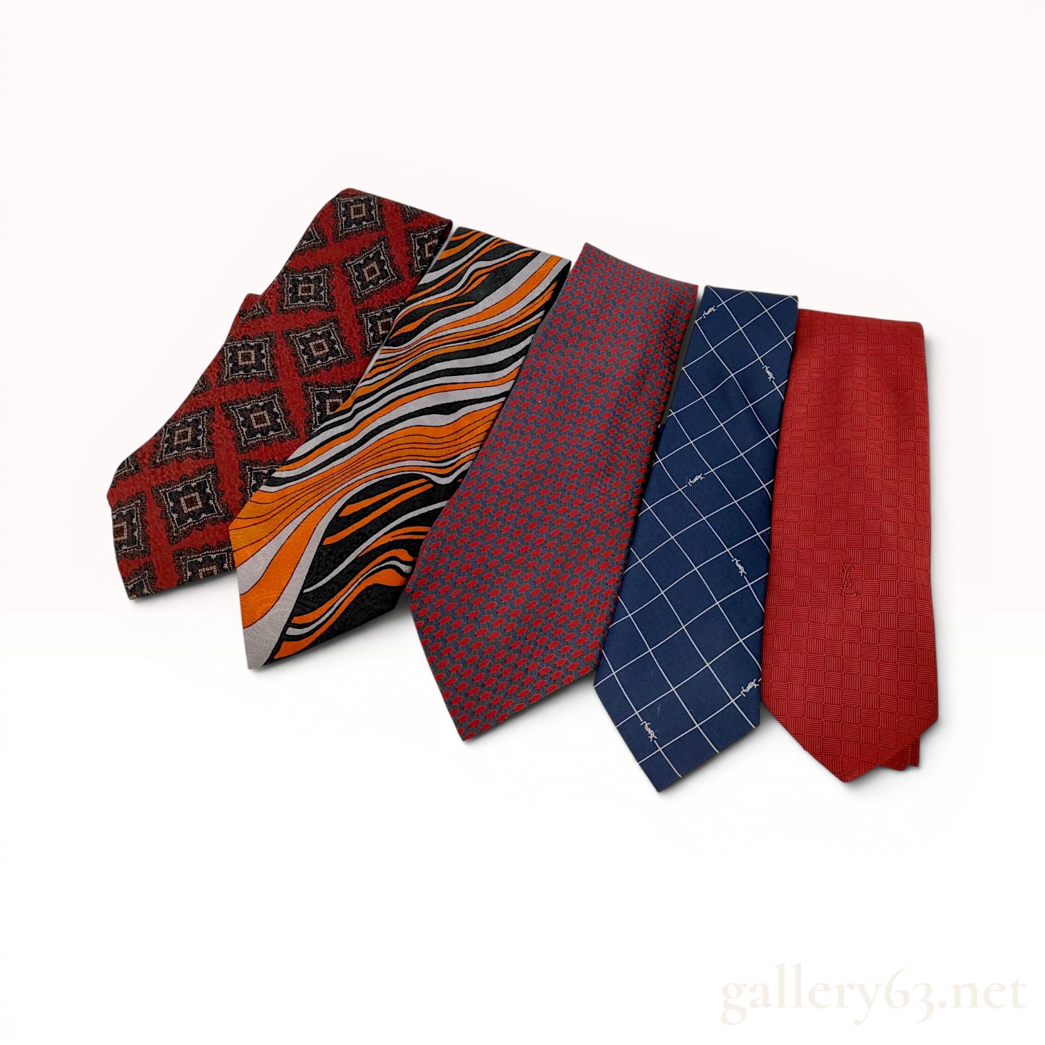 Lot of Five Yves Saint Laurent Silk Neckties