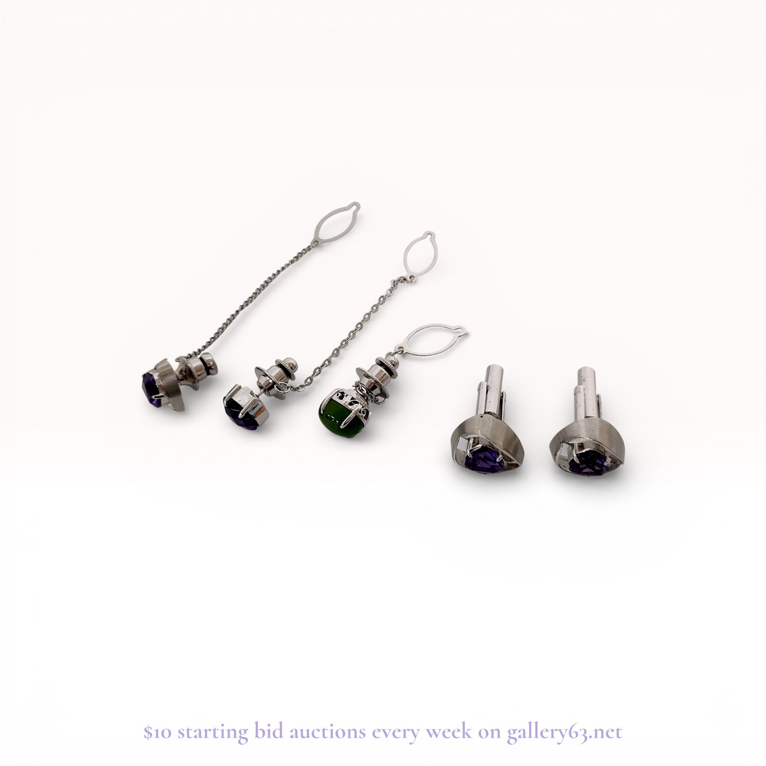 An Assortment of Men's 900 Silver and Amethyst Jewelry