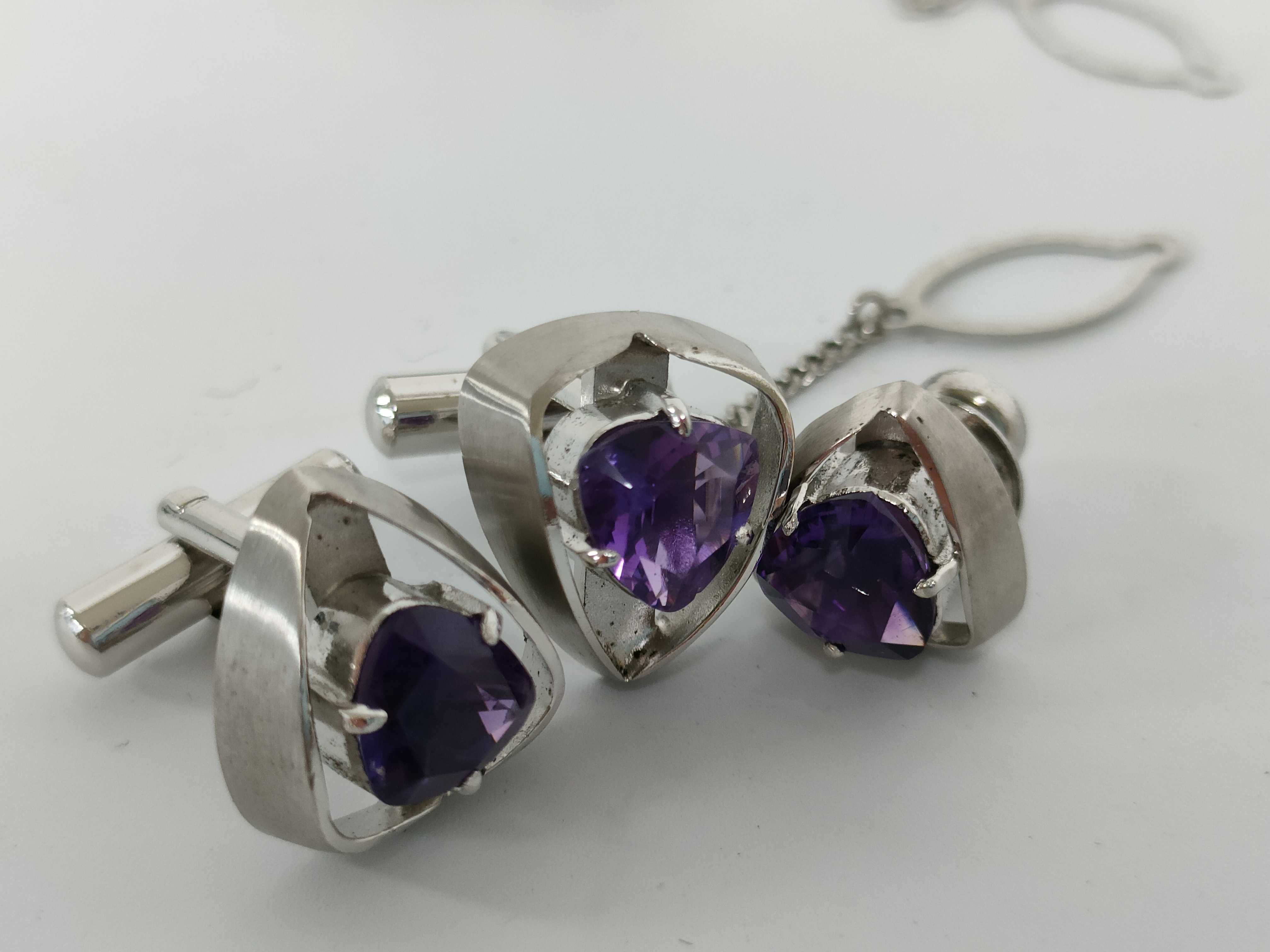 An Assortment of Men's 900 Silver and Amethyst Jewelry