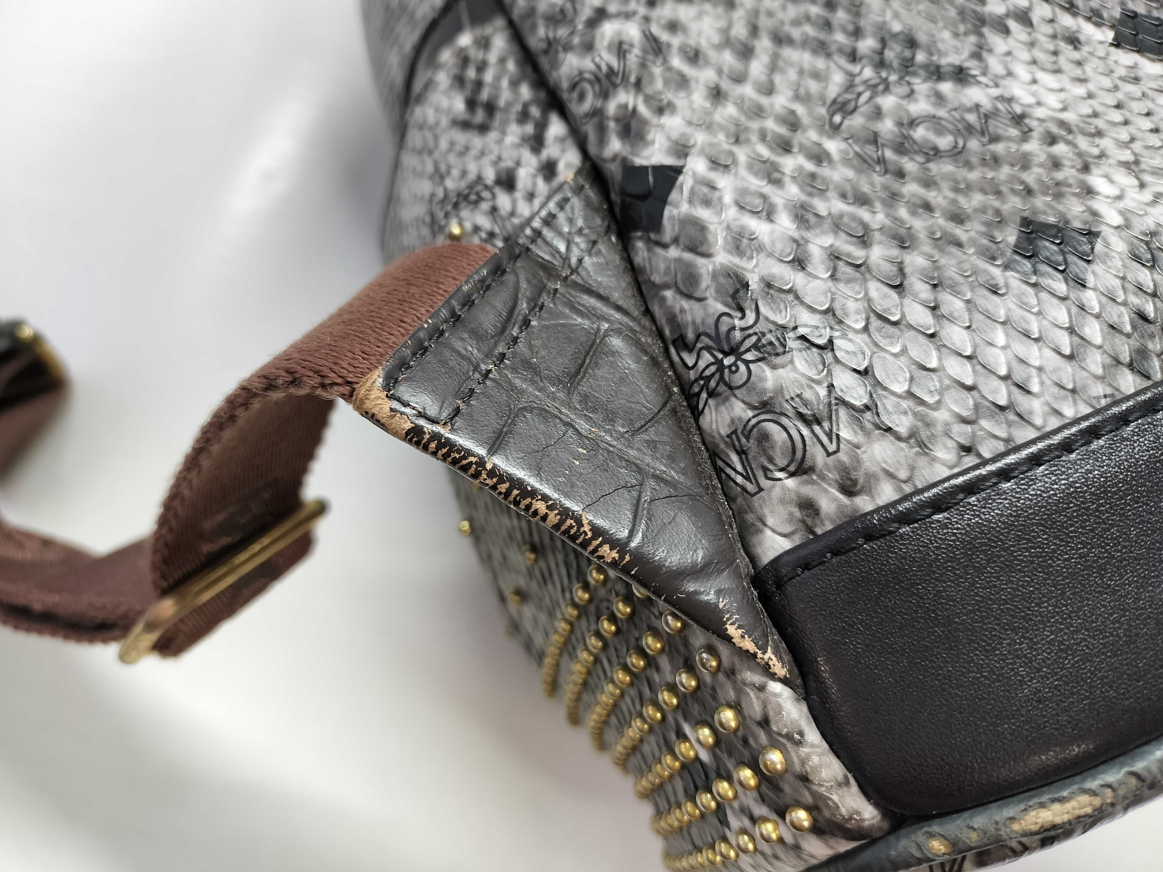 MCM Small Studded Snakeskin Print Stark Backpack