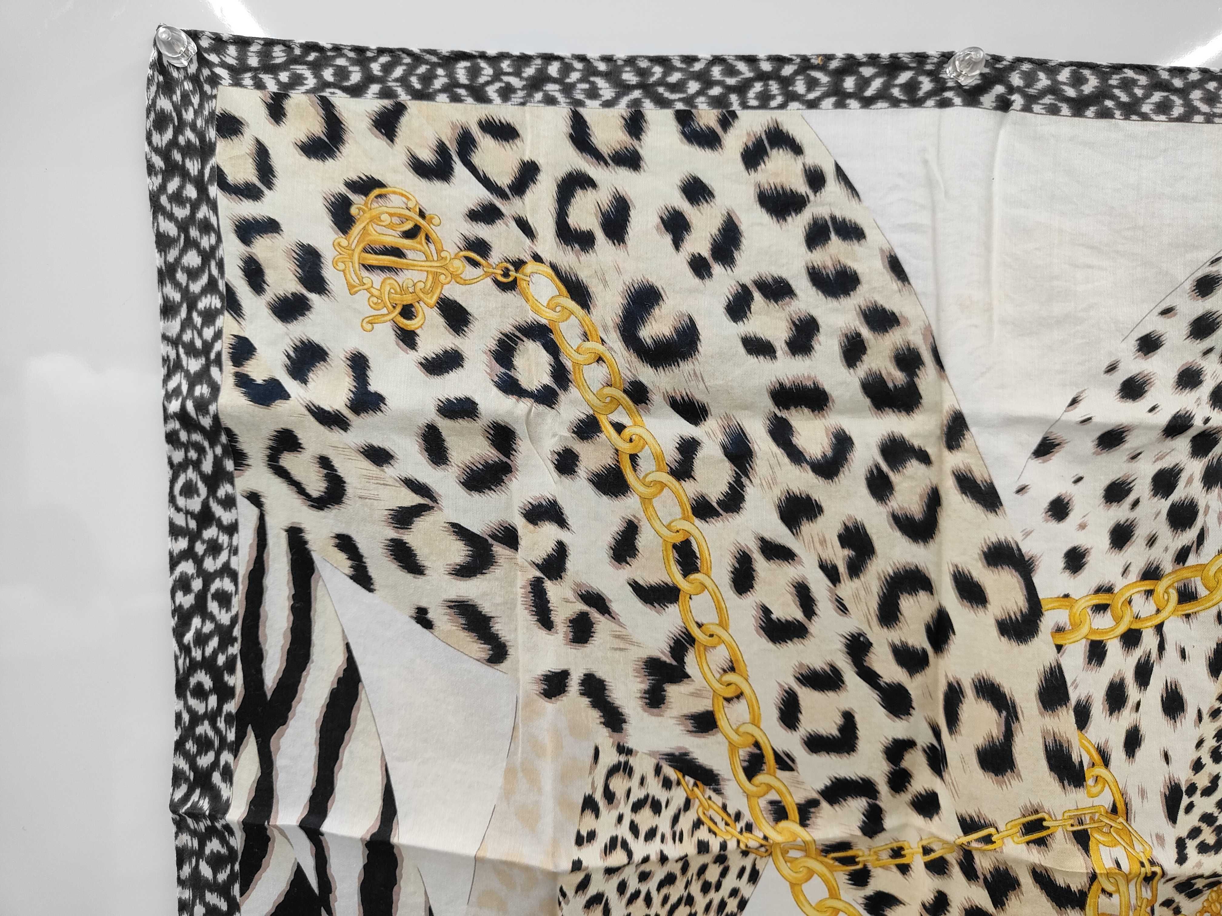 Christian Dior Animal Print and Gold Chain Logo Silk Square Scarf