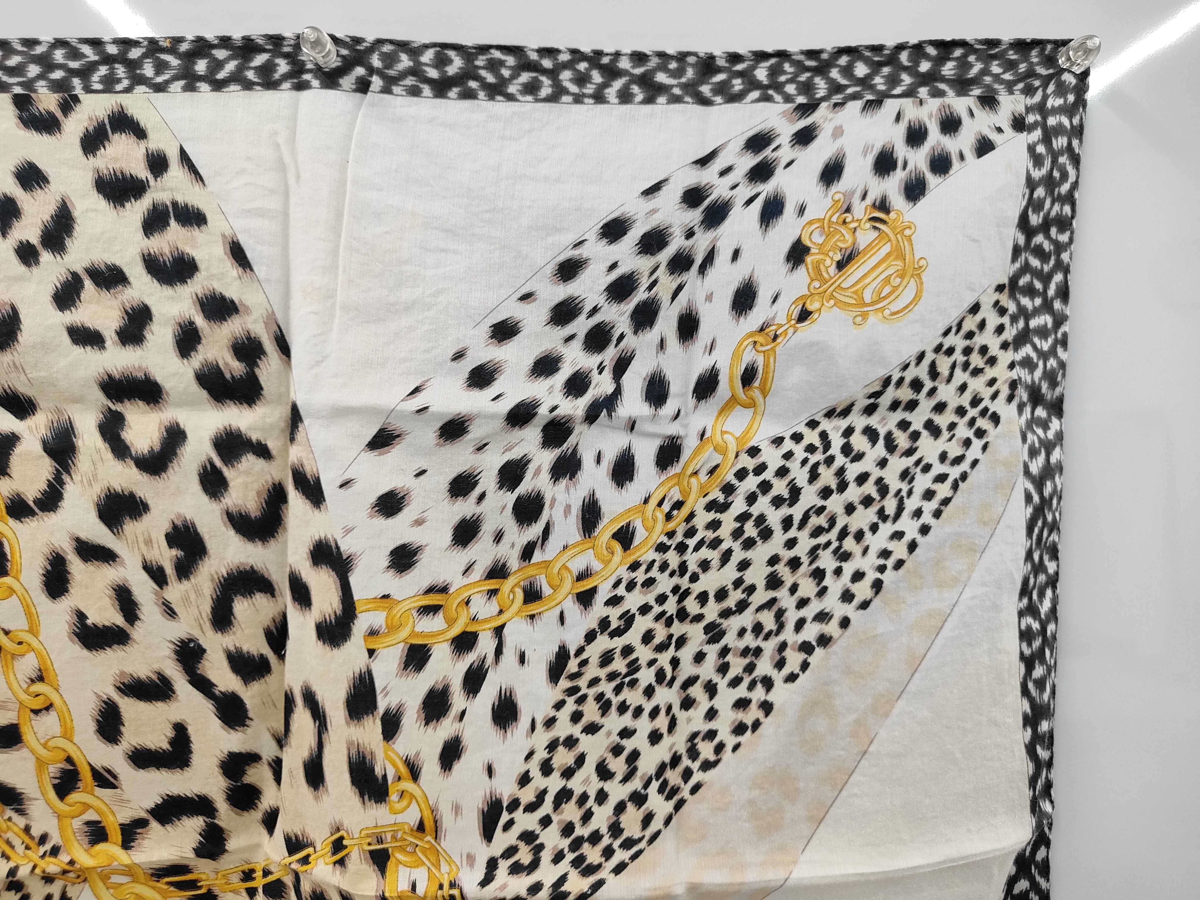 Christian Dior Animal Print and Gold Chain Logo Silk Square Scarf