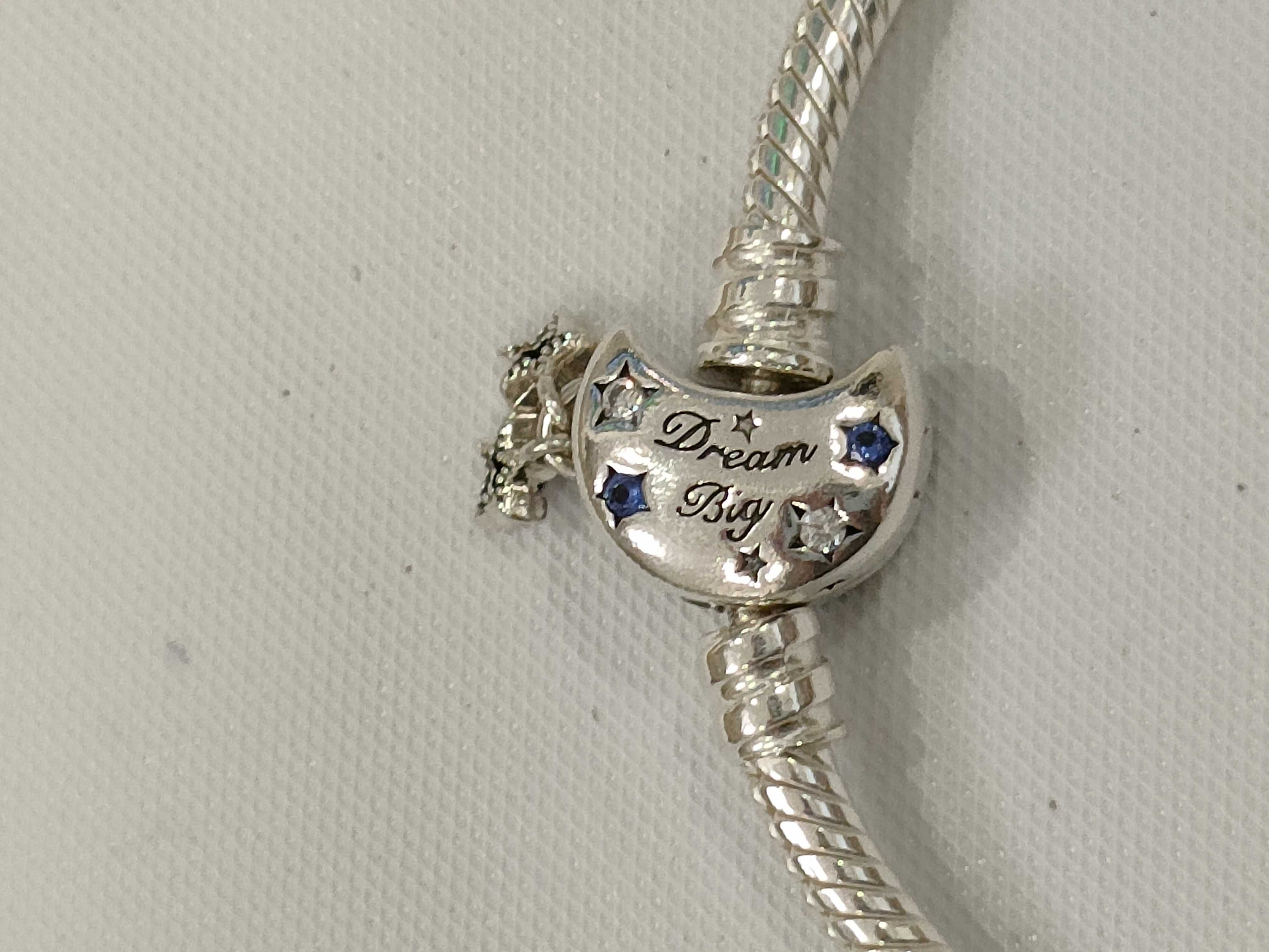 Pandora Moments Sparkling Moon Clasp Snake Chain Bracelet and Dream Big Charm