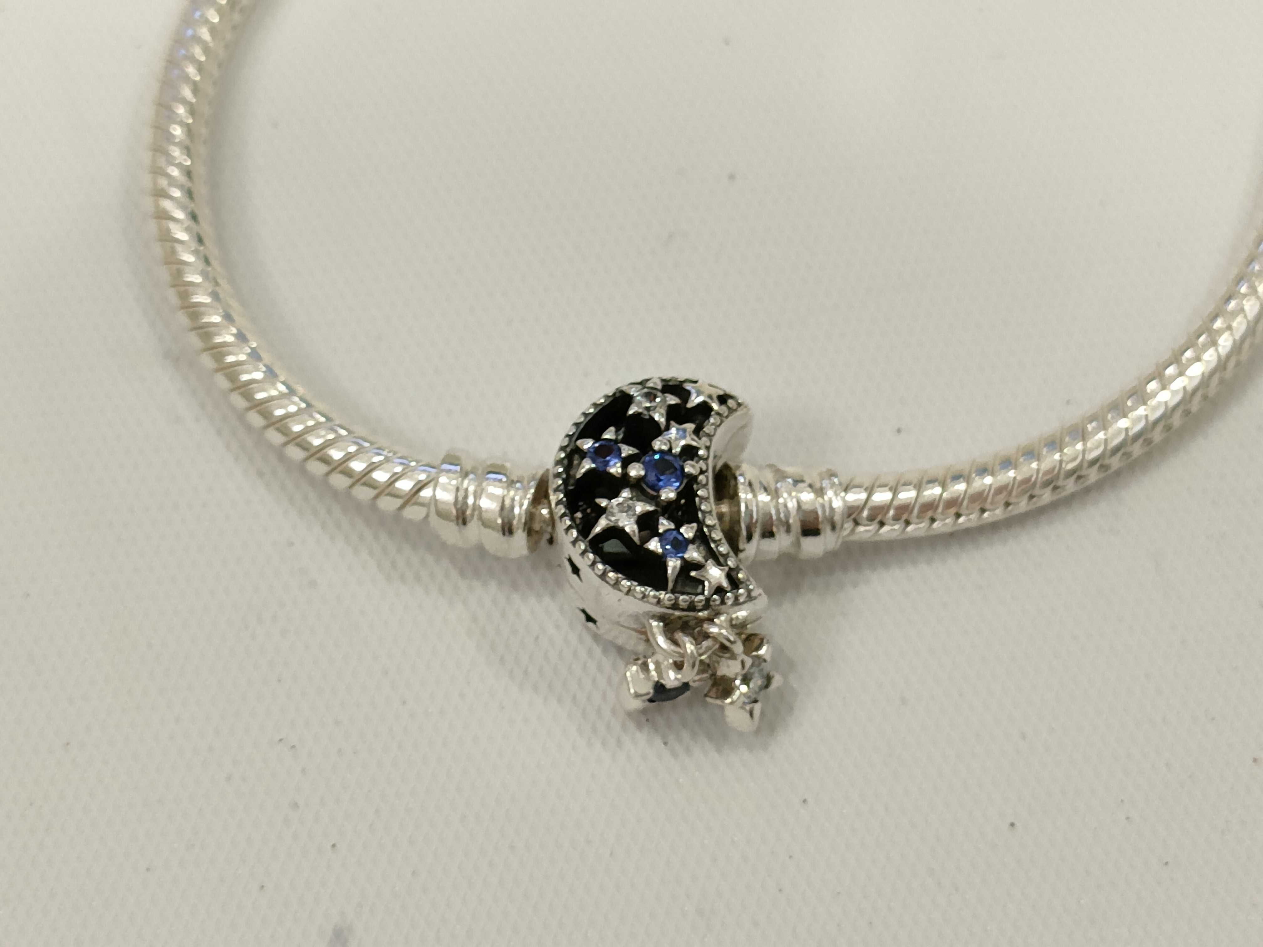 Pandora Moments Sparkling Moon Clasp Snake Chain Bracelet and Dream Big Charm