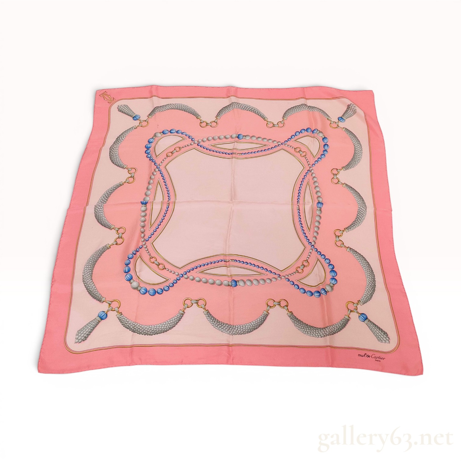 Must de Cartier Silk Scarf with Jewelry Motif and Original Box