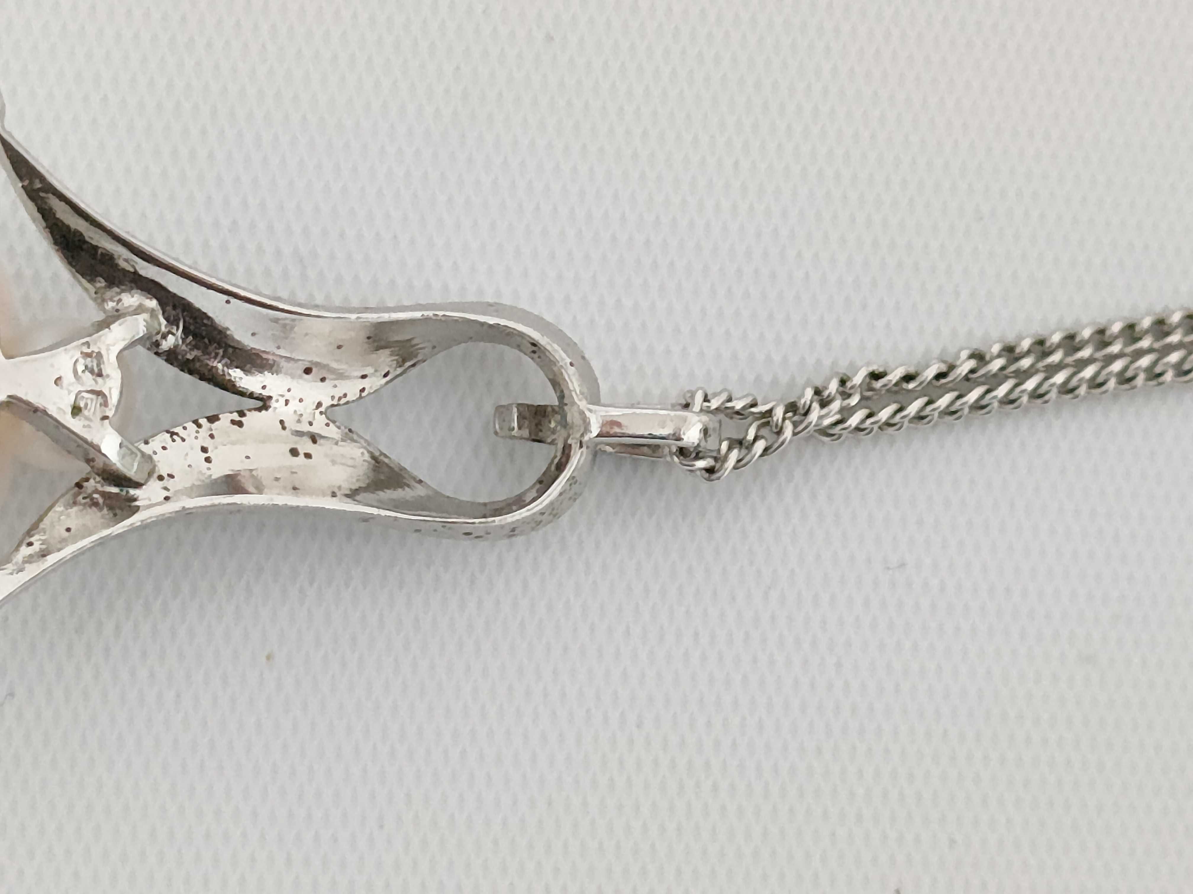 Vintage Modernist Silver and Cultured Pearl Pendant Necklace