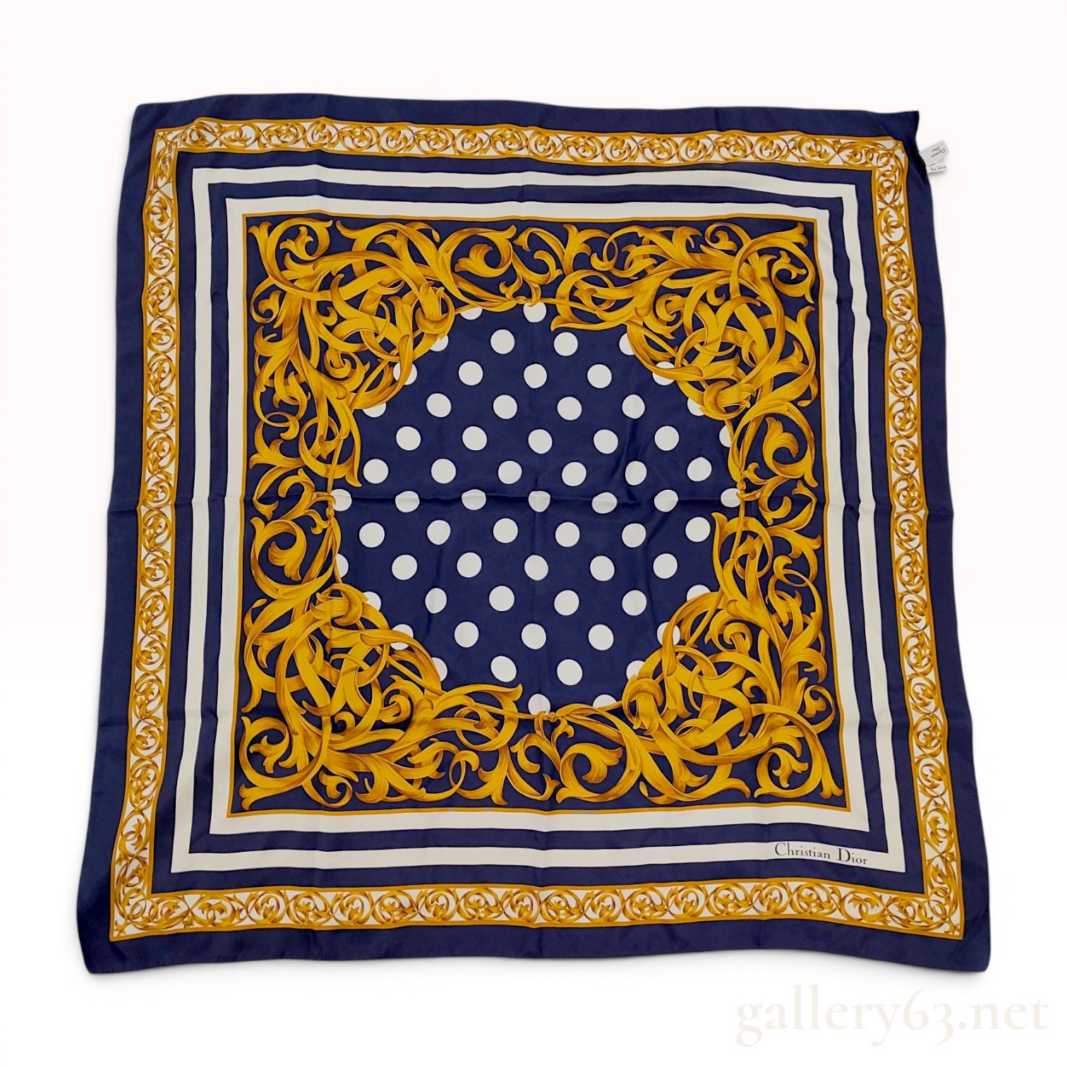 Christian Dior Polka Dot and Acanthus Leaf Silk Scarf
