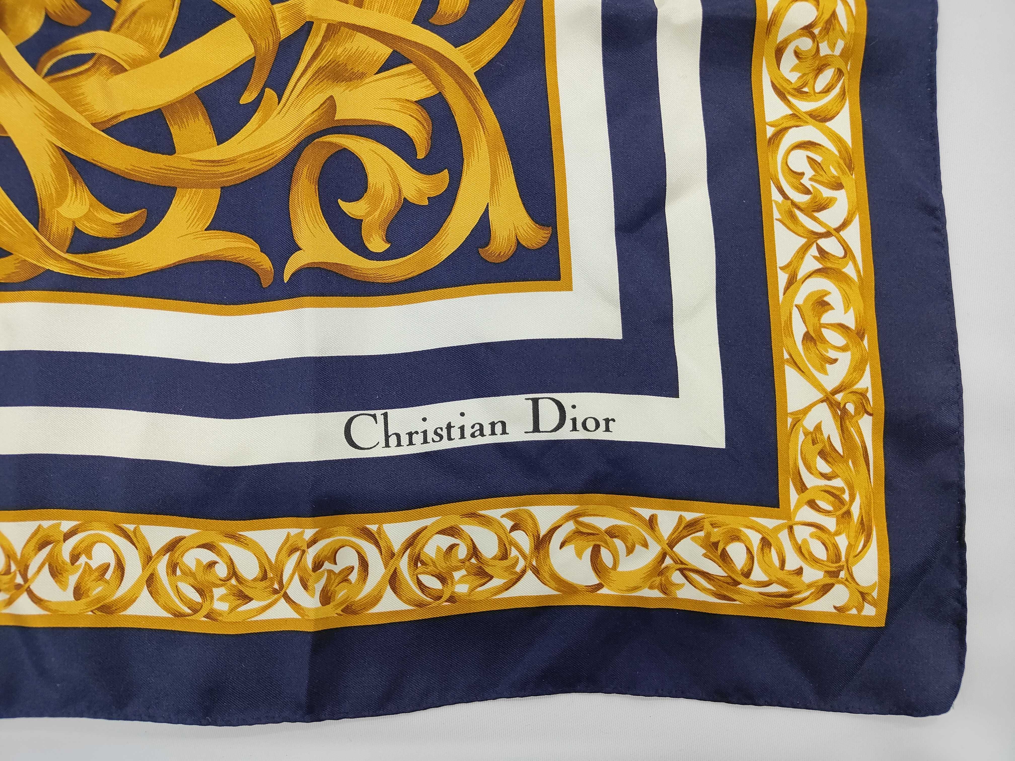 Christian Dior Polka Dot and Acanthus Leaf Silk Scarf