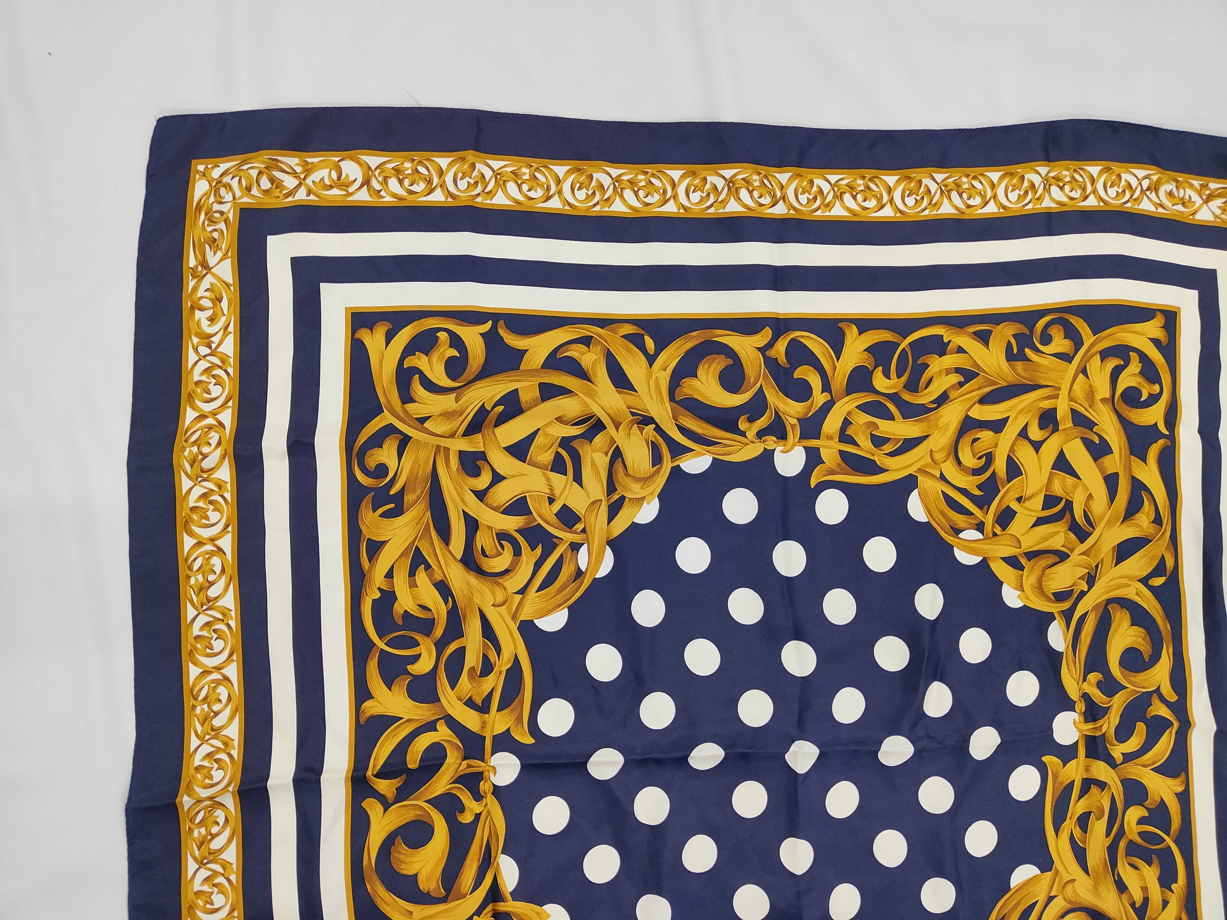 Christian Dior Polka Dot and Acanthus Leaf Silk Scarf
