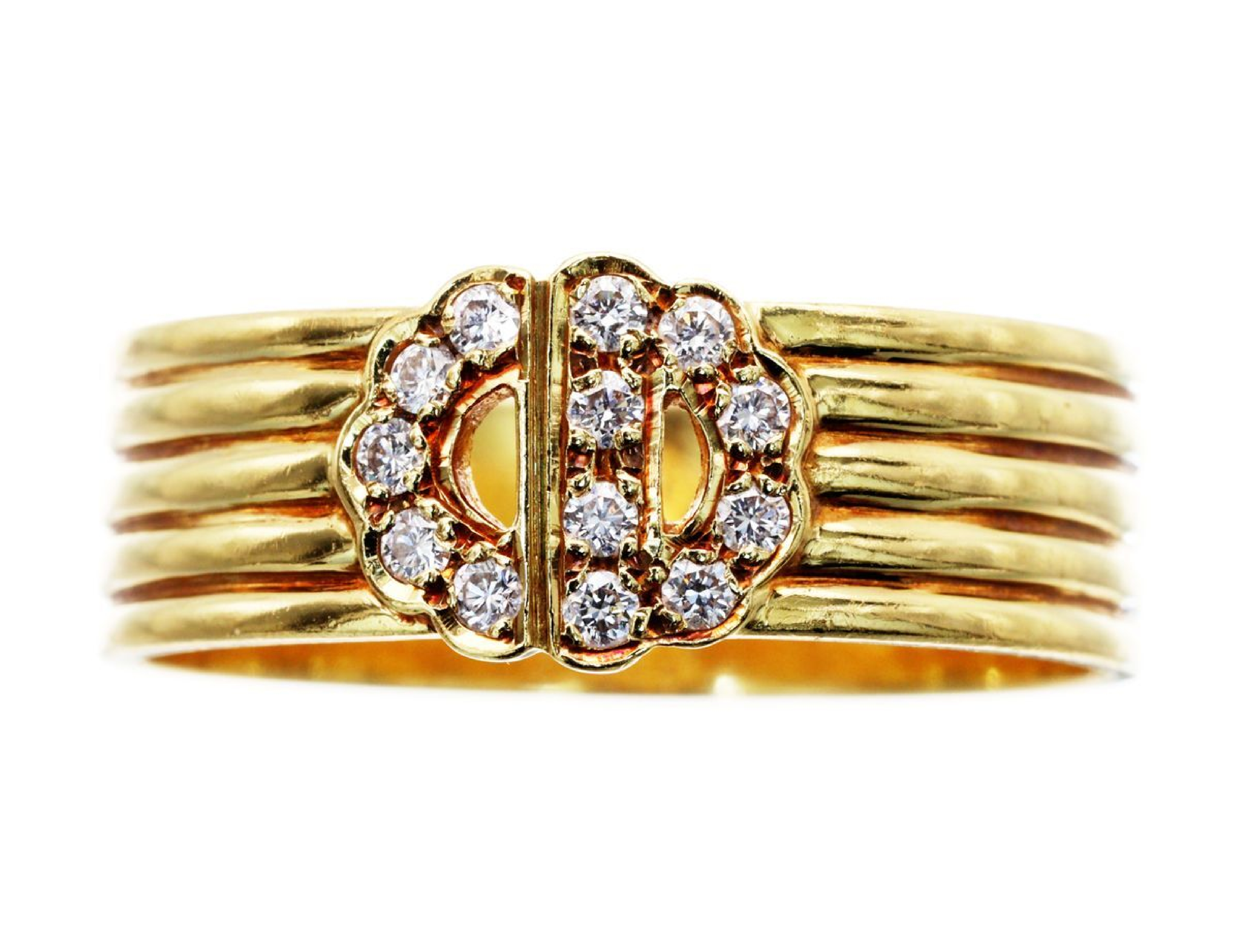 Christian Dior 18kt Yellow Gold and Diamond Logo Band Ring