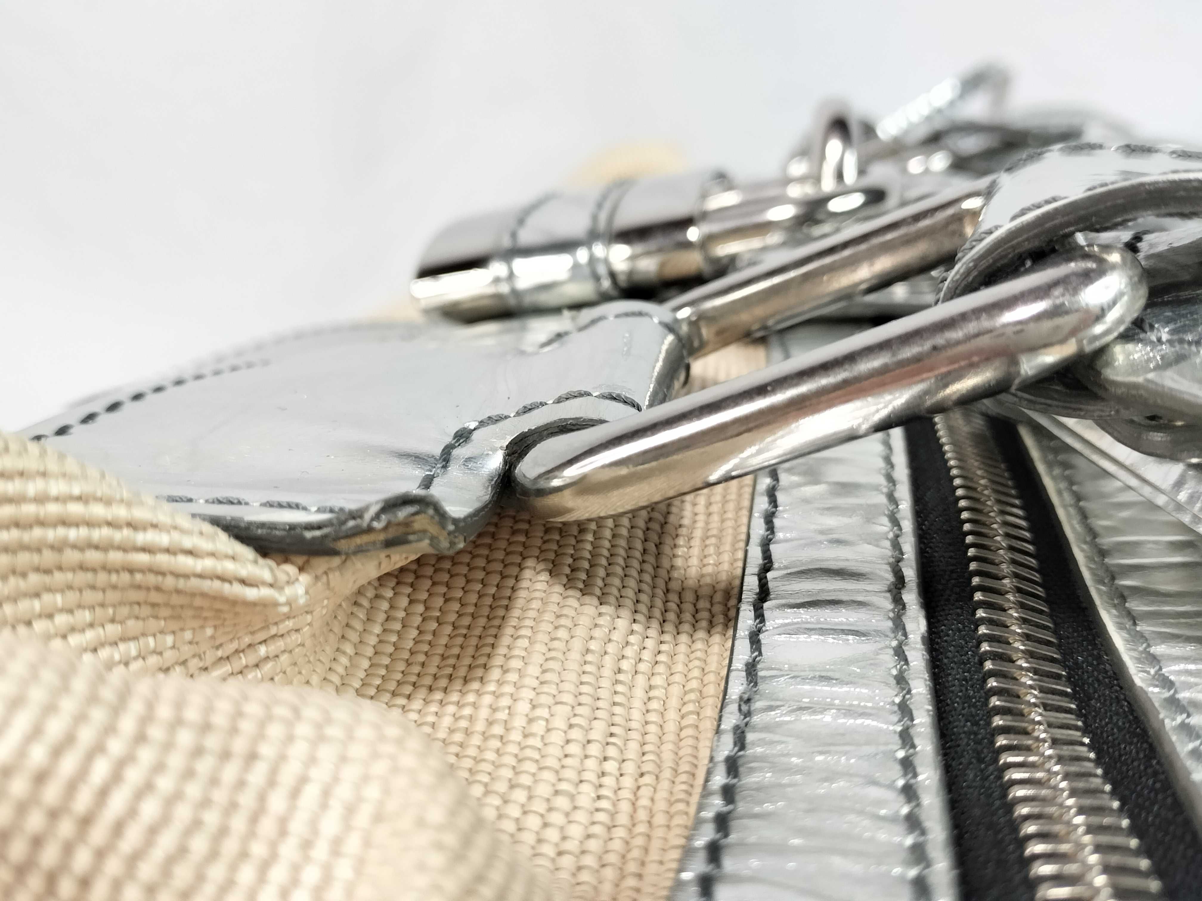 Chloe Paddington Satchel in Beige Canvas and Metallic Silver Leather