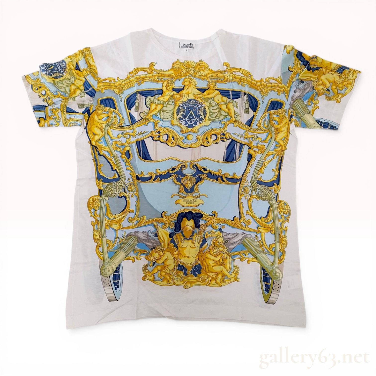 Hermes Ornate Carriage Graphic Print Cotton T-Shirt Size Large