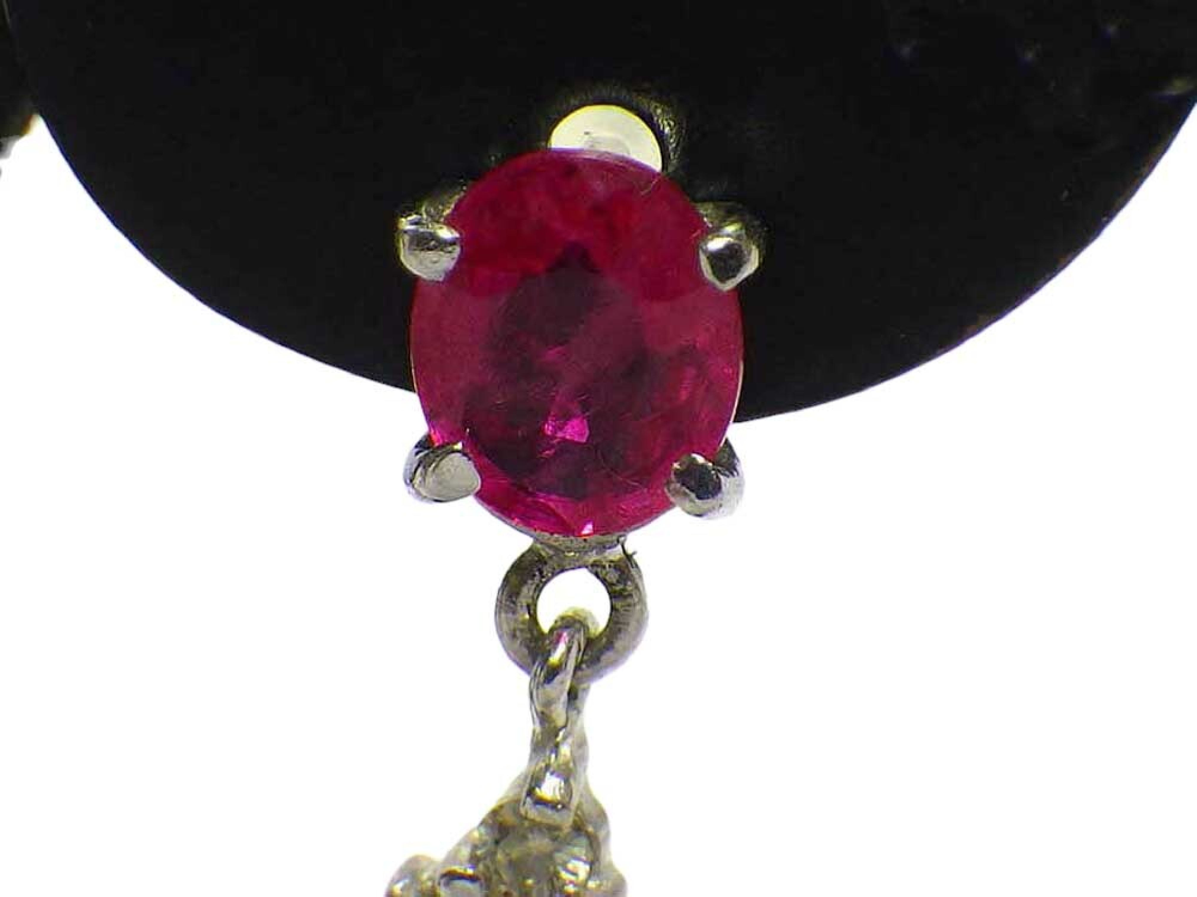 A Pair of 18K White Gold Ruby and Diamond Drop Earrings