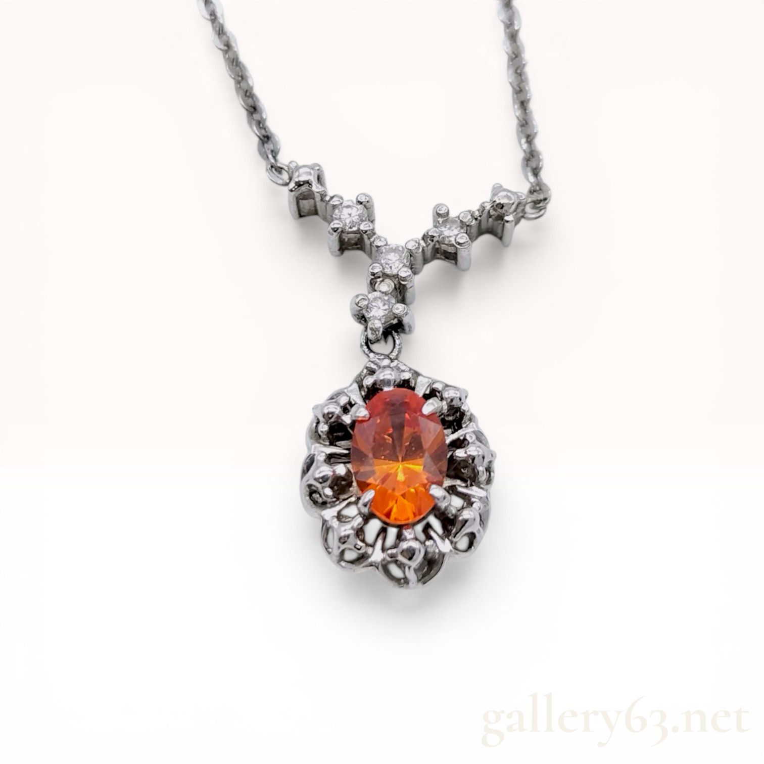 14 Karat White Gold Spessartite Garnet and Diamond Pendant Necklace
