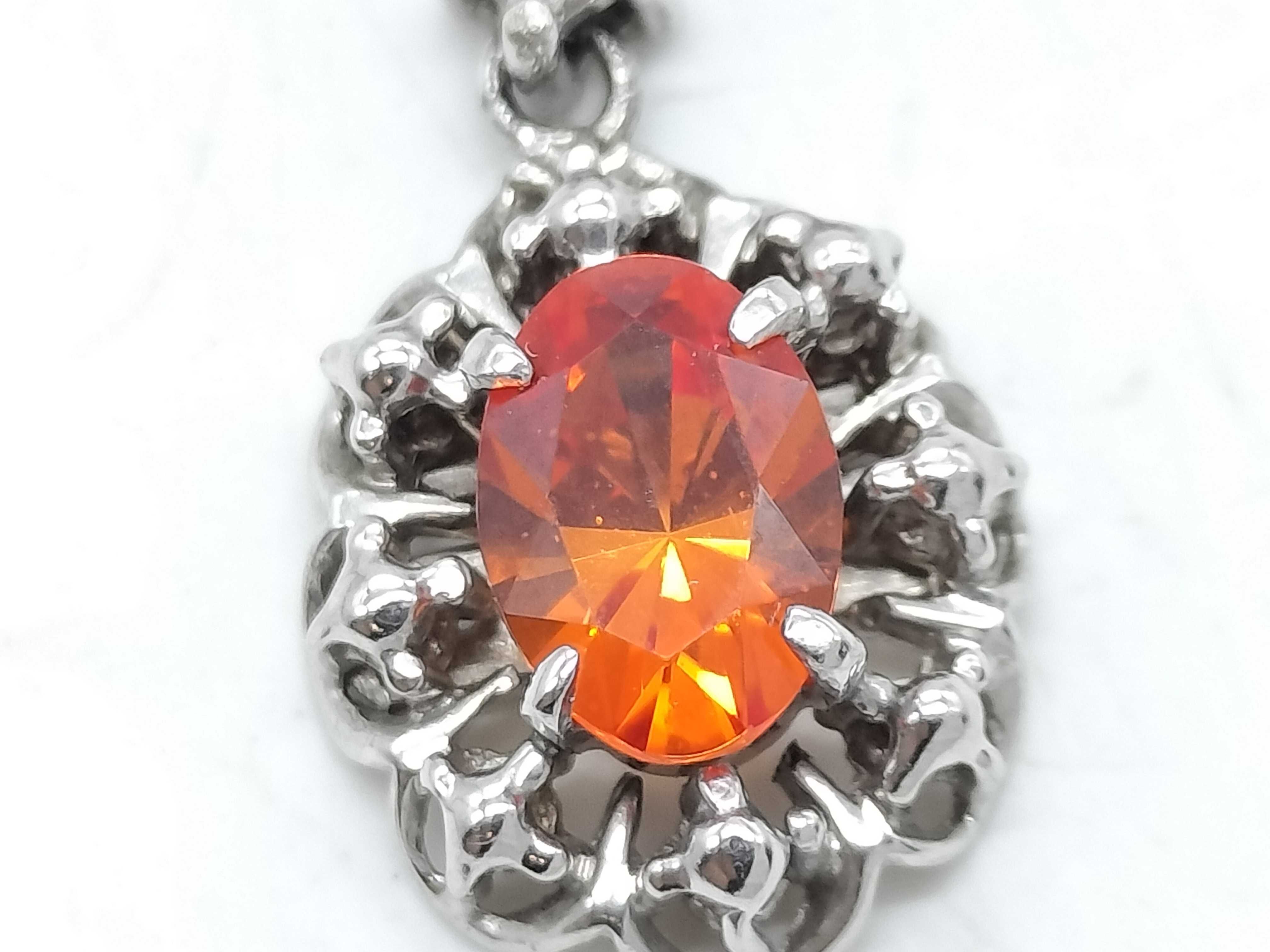 14 Karat White Gold Spessartite Garnet and Diamond Pendant Necklace