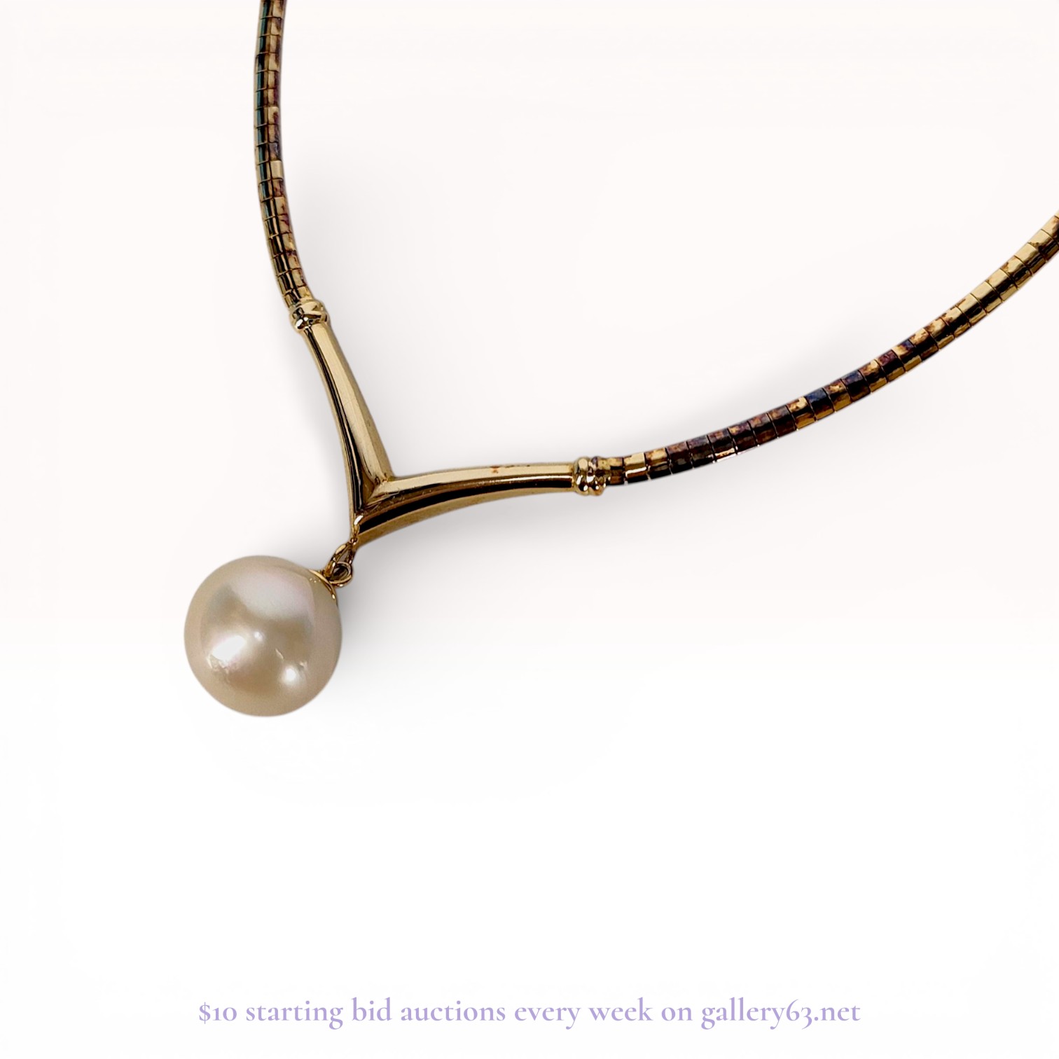 Gilt Sterling Silver Omega Chain Pearl Drop Necklace