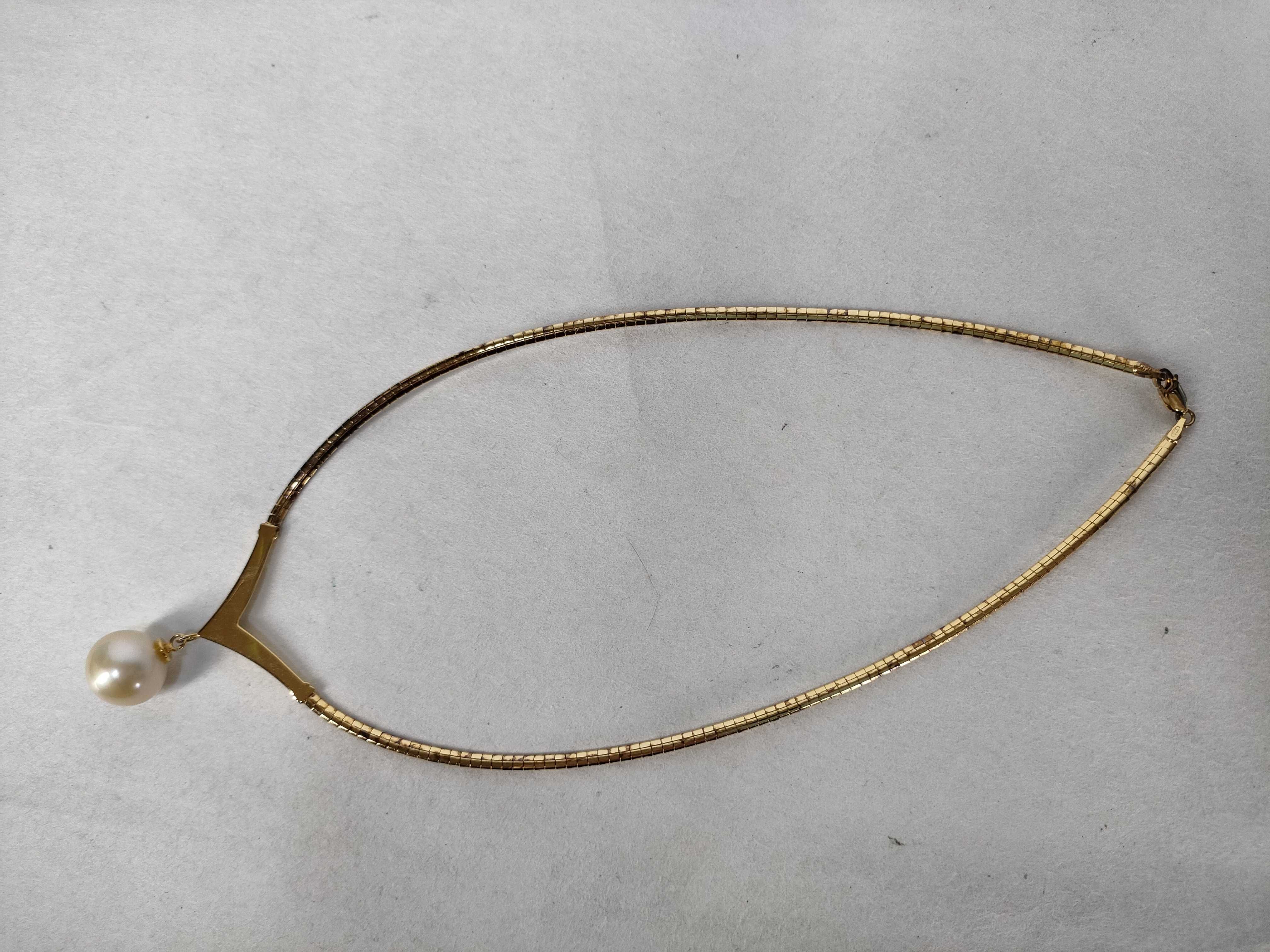 Gilt Sterling Silver Omega Chain Pearl Drop Necklace