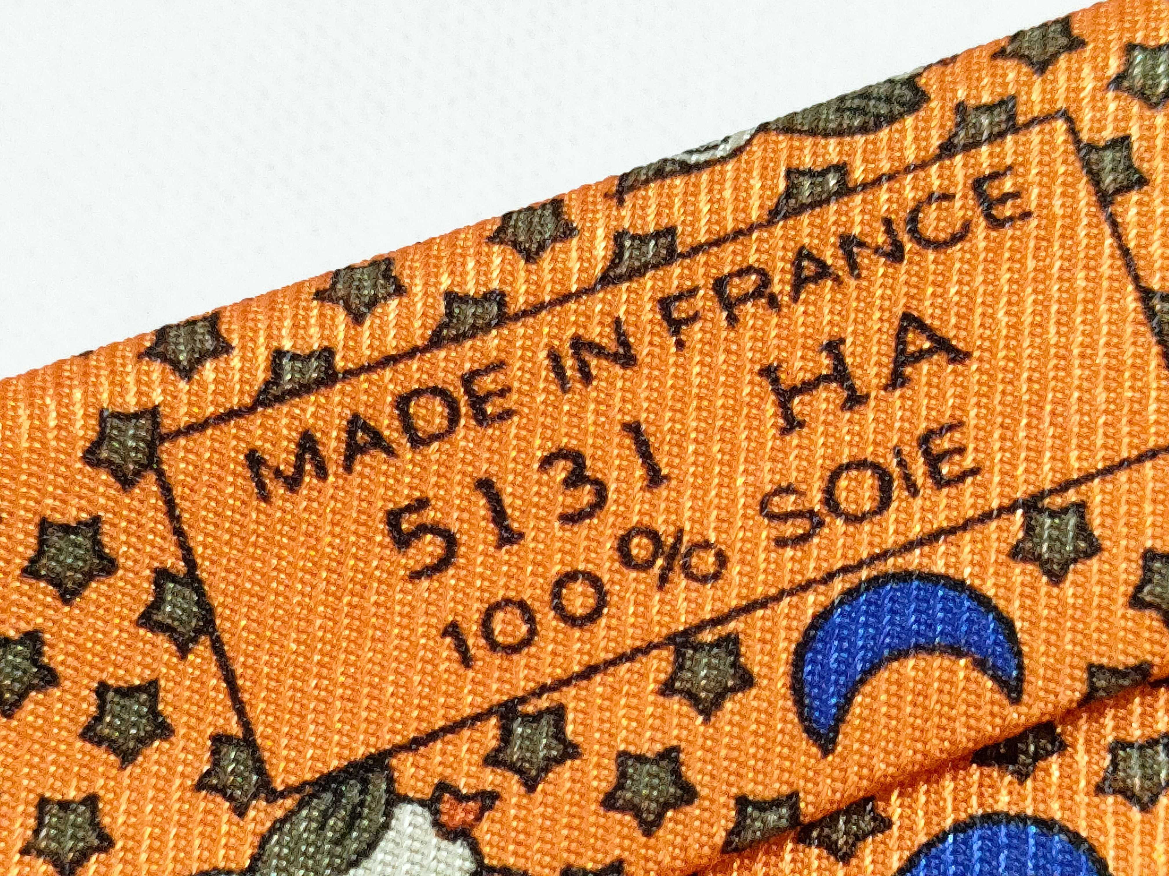 Hermes Orange Silk Chaine d'Ancre Motif Necktie with Owl Print Tipping
