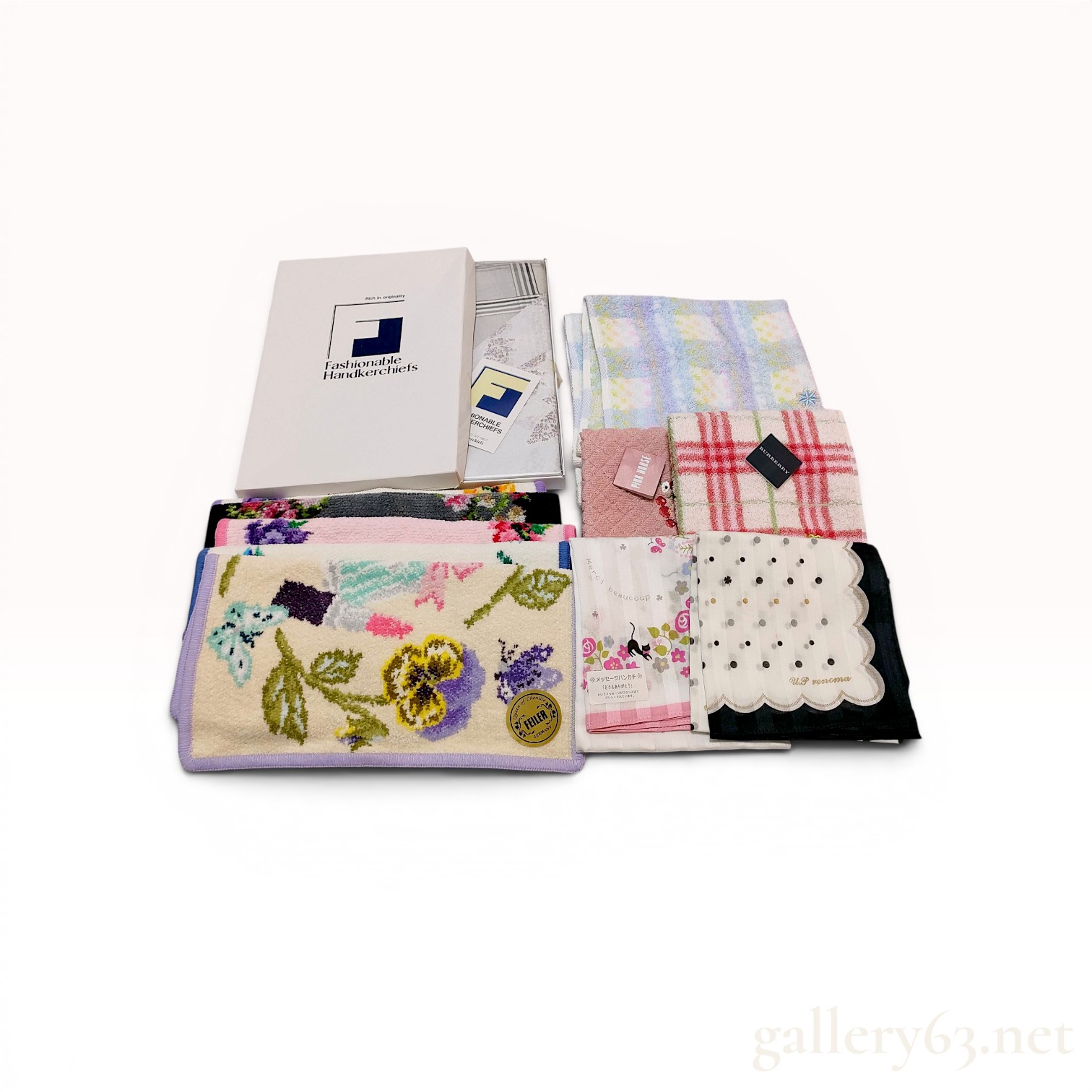 An Assortment of Designer Pocket Squares and Home Accessories Including Burberry, Feiler, and Pink House