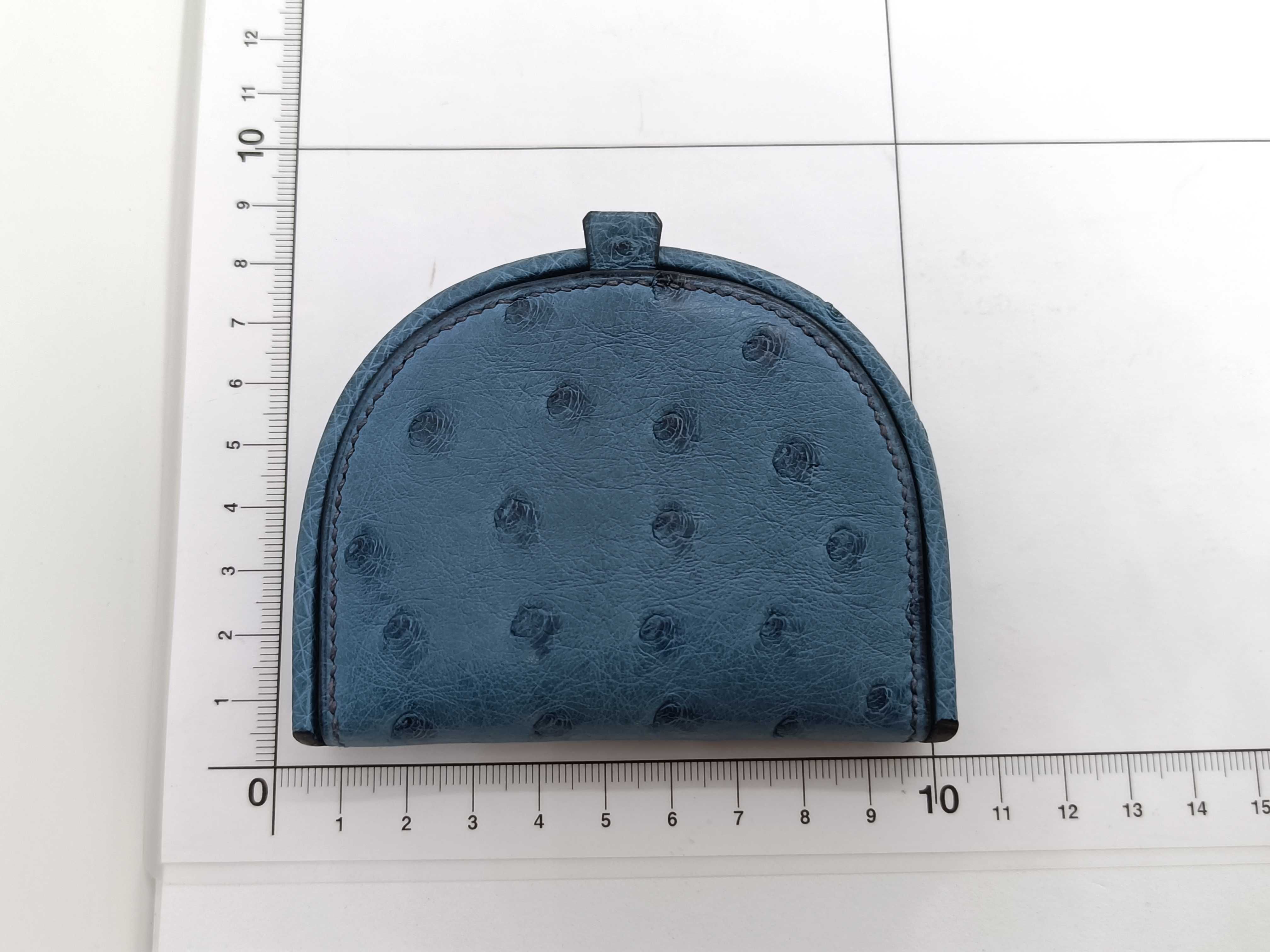 Hermes Blue Ostrich Leather Horseshoe Coin Purse