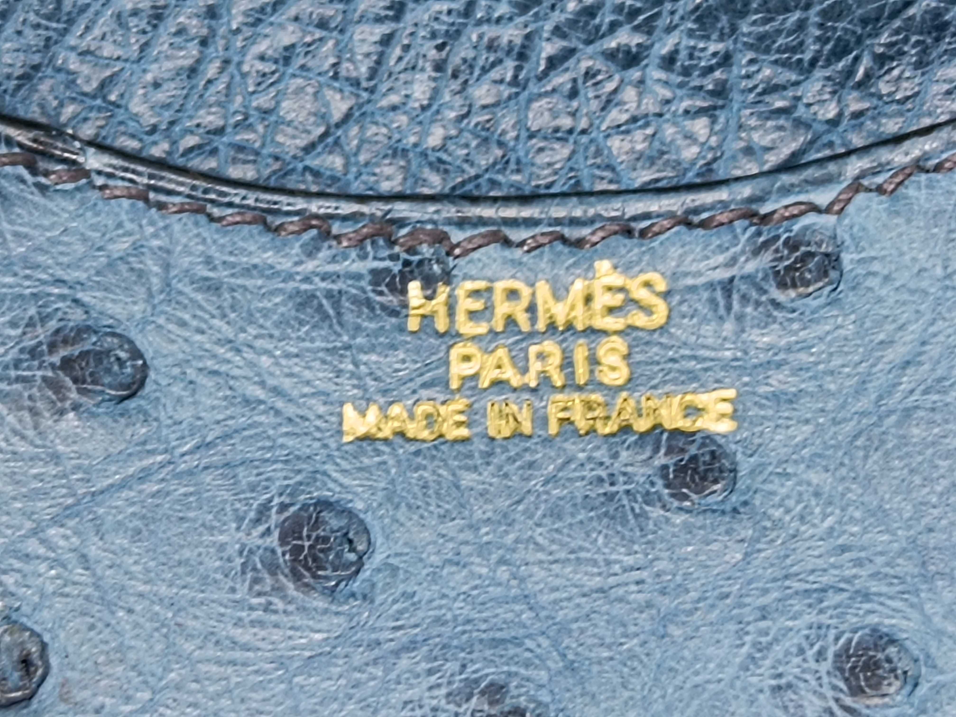 Hermes Blue Ostrich Leather Horseshoe Coin Purse