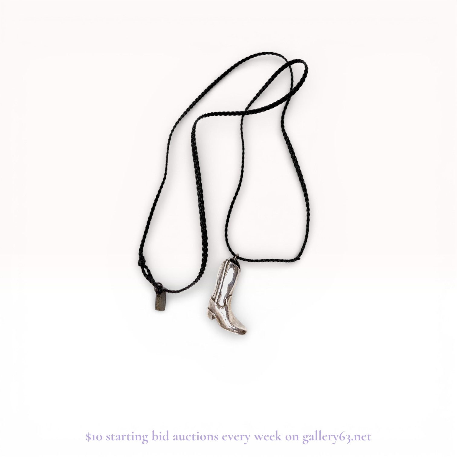 Sterling Silver Cowboy Boot Pendant Braided Cord Necklace