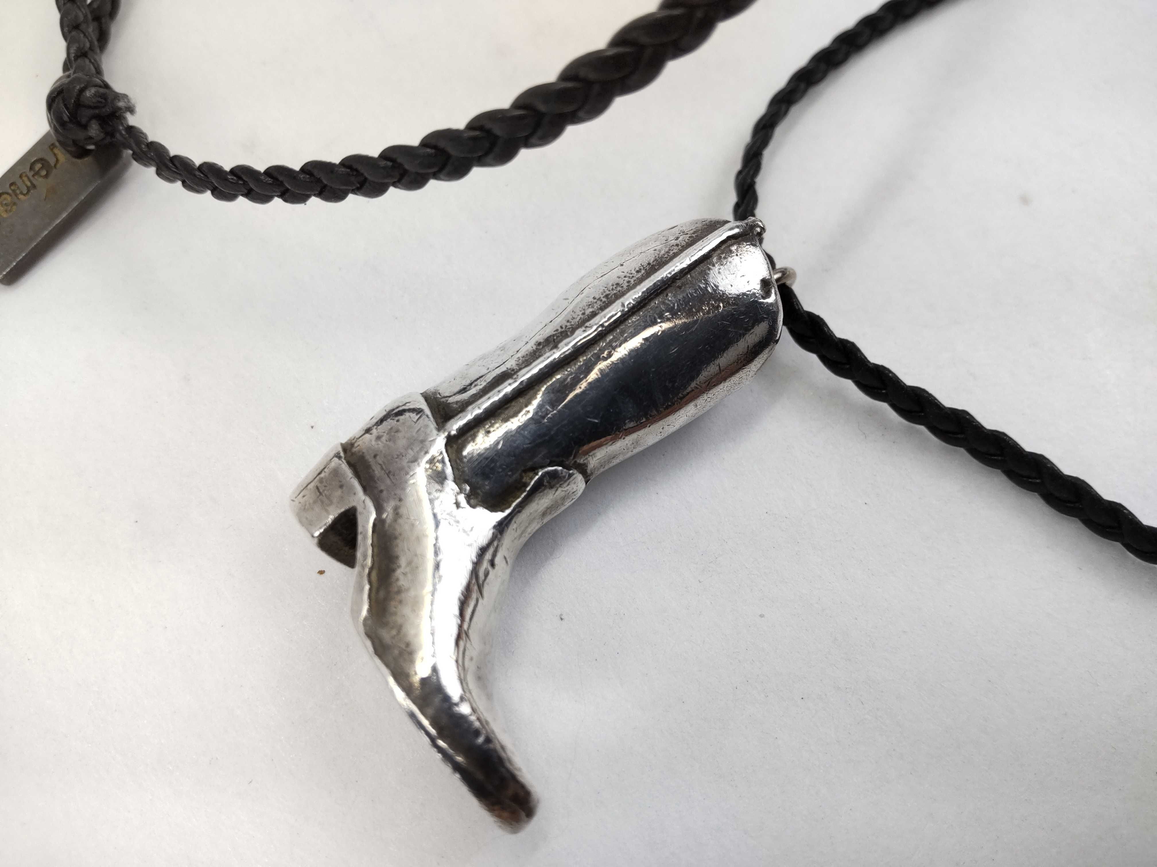 Sterling Silver Cowboy Boot Pendant Braided Cord Necklace