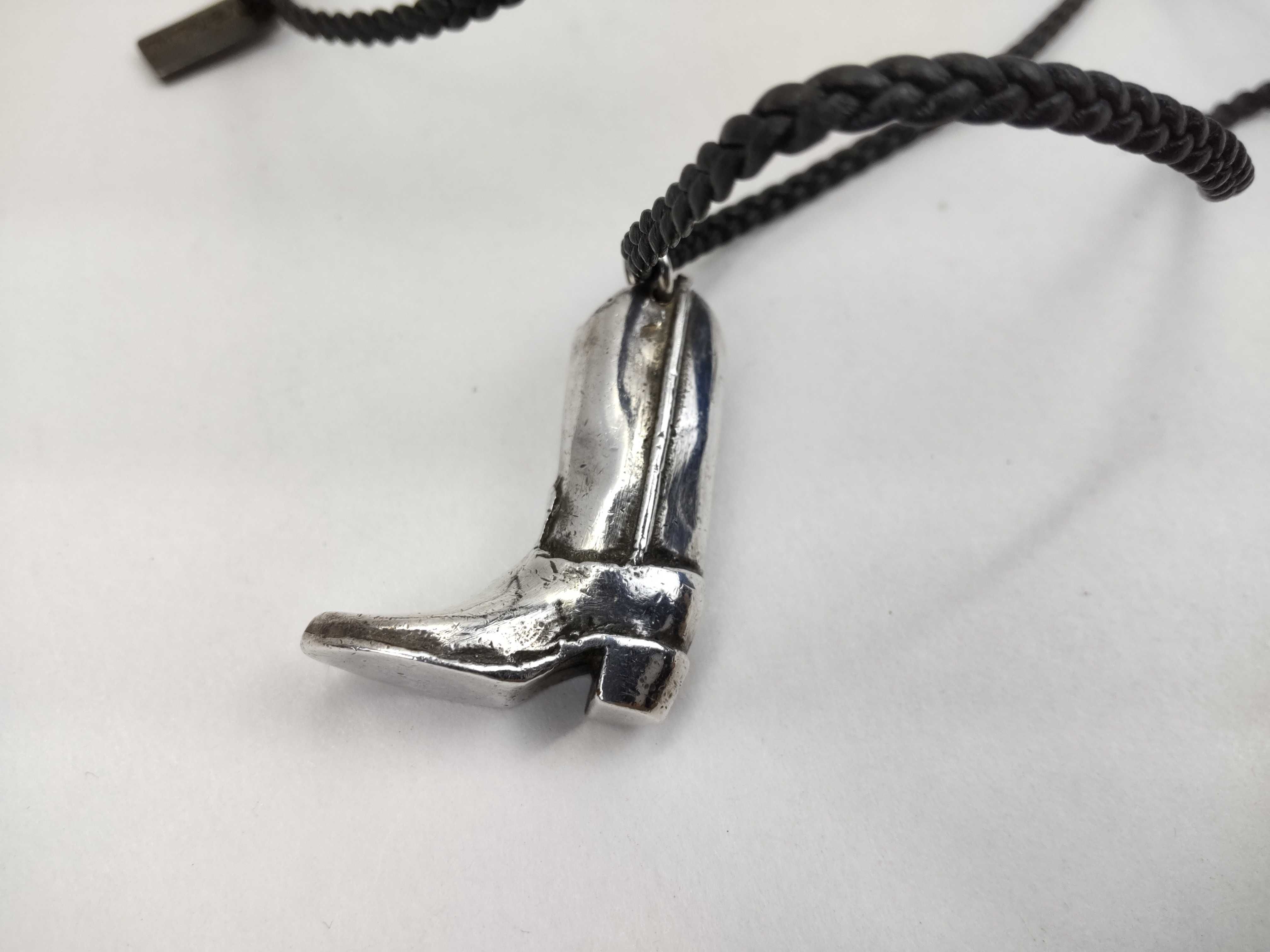 Sterling Silver Cowboy Boot Pendant Braided Cord Necklace