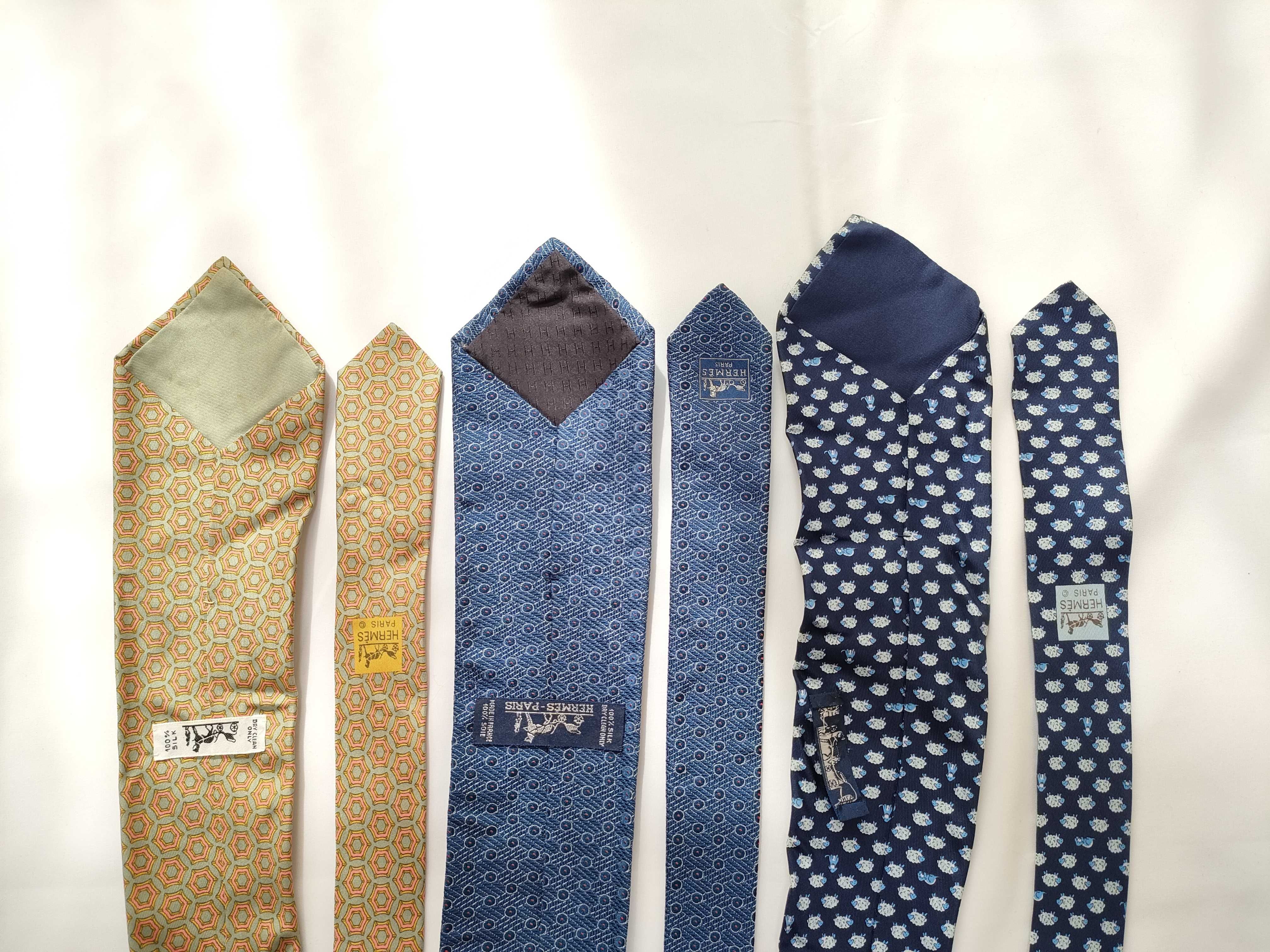 Three Hermes Printed Silk Neckties in Figural and Geometric Patterns