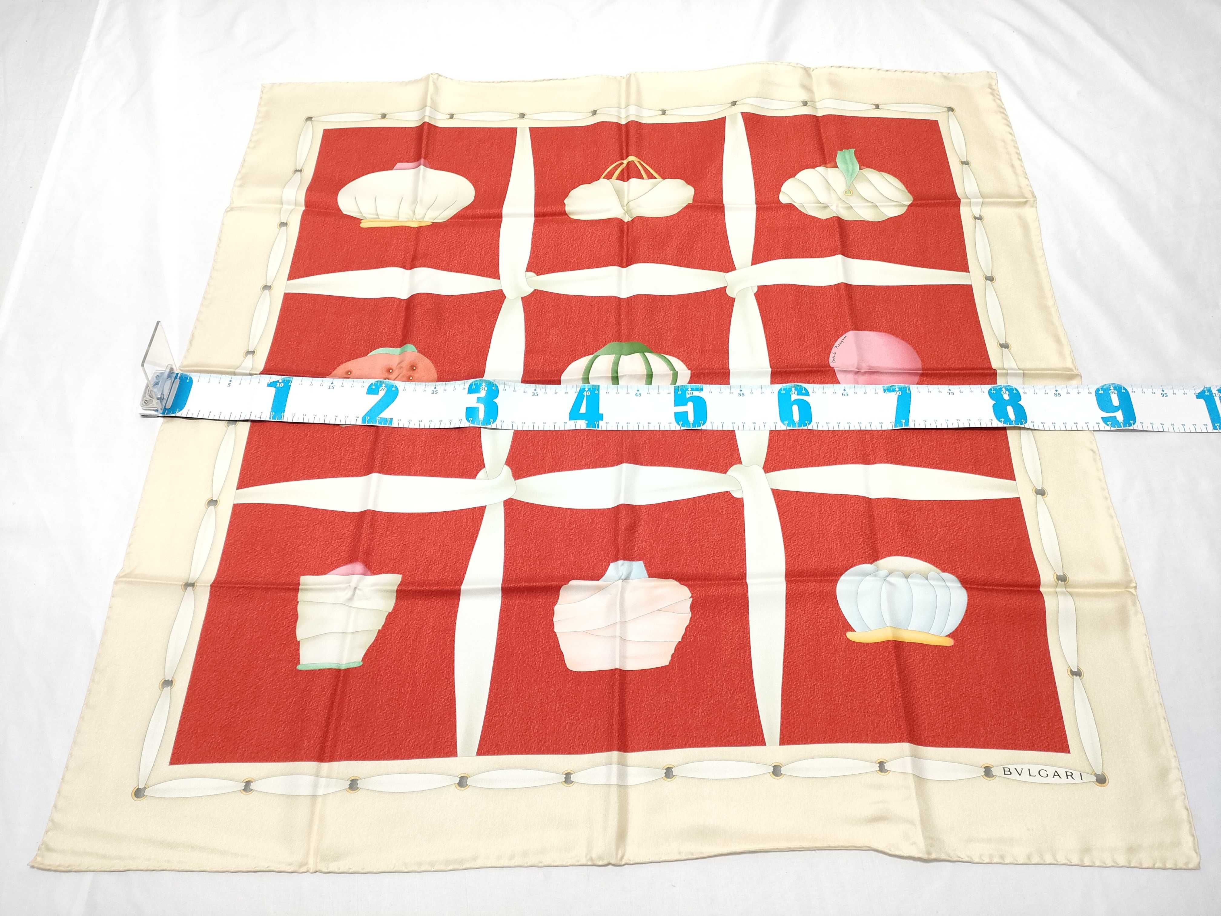 Bvlgari Davide Pizzigoni Red and Cream Silk Scarf