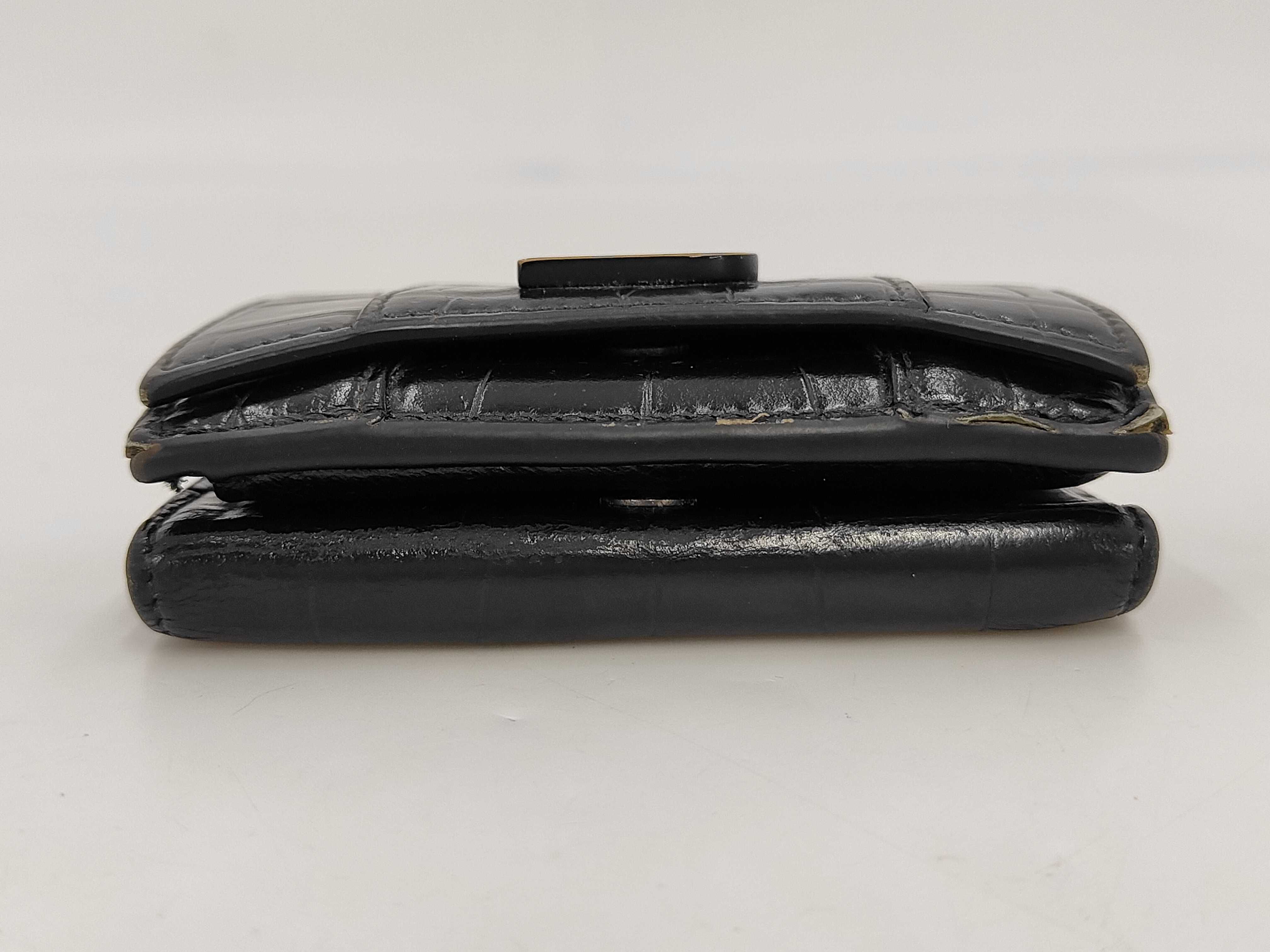 Balenciaga Hourglass Mini Trifold Wallet in Black Croc-Embossed Leather