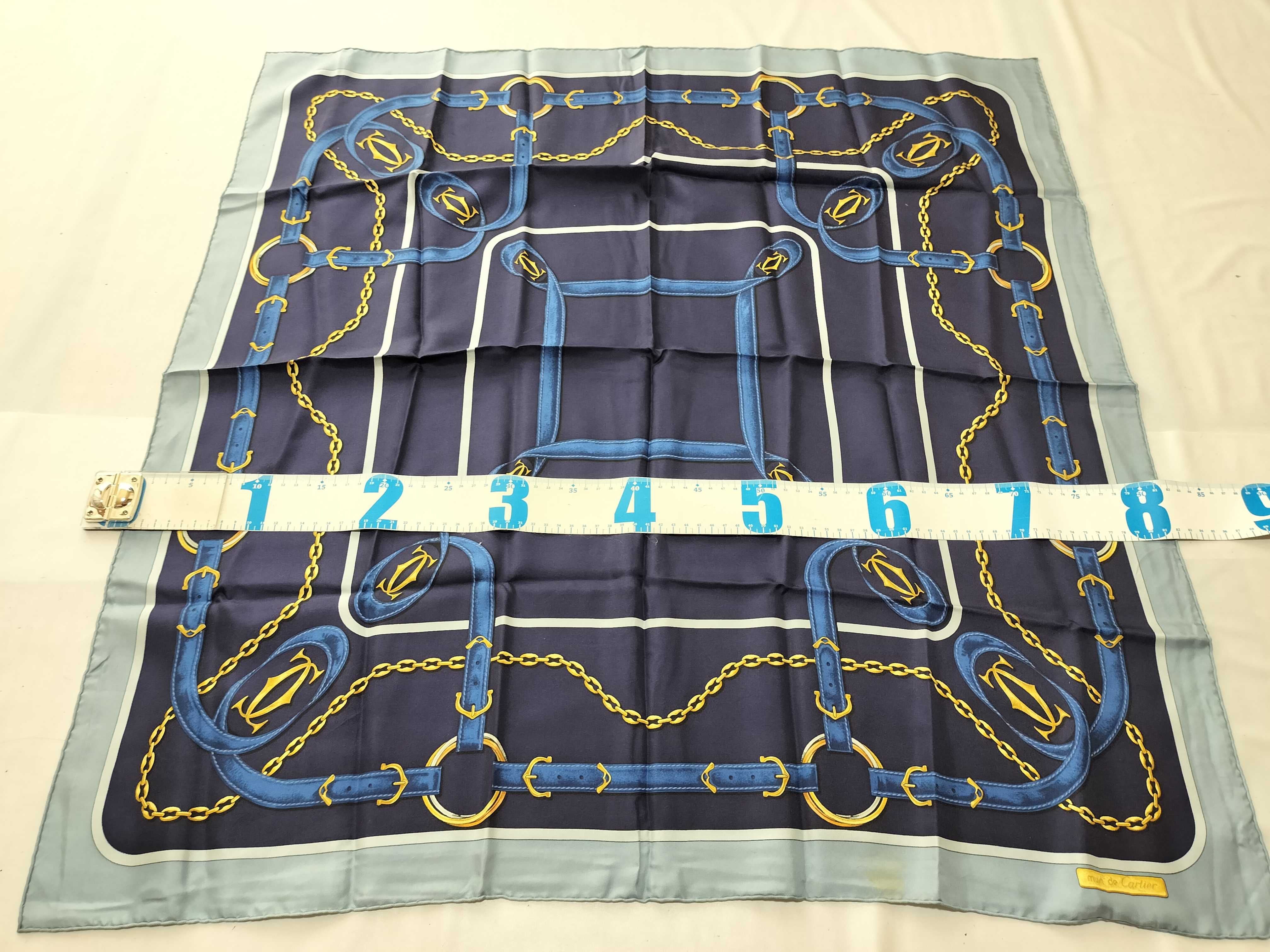 Must de Cartier Silk Equestrian Chain and Strap Square Scarf